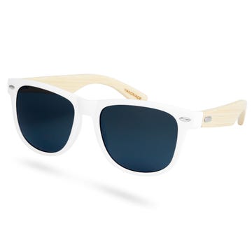 White & Light Brown Wooden Sunglasses