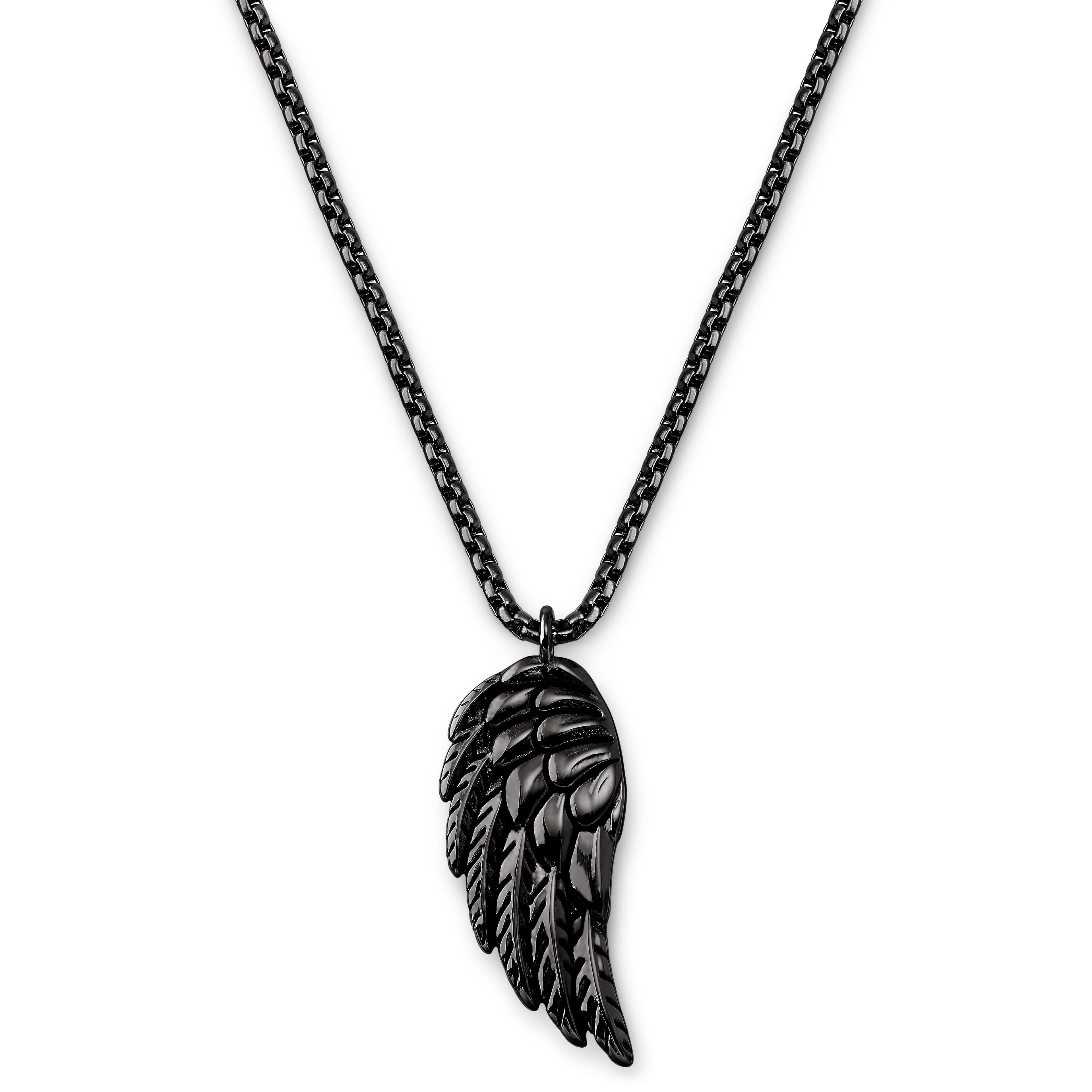 Egan | Gunmetal Black Stainless Steel Feather Wing Box Chain Necklace