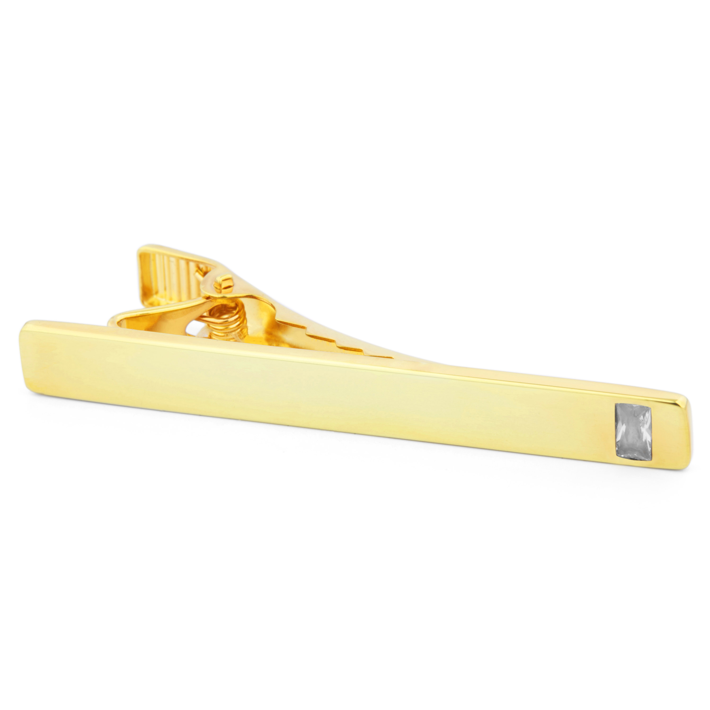 Gold 925s Rectangular Zirconia Tie Clip - 2