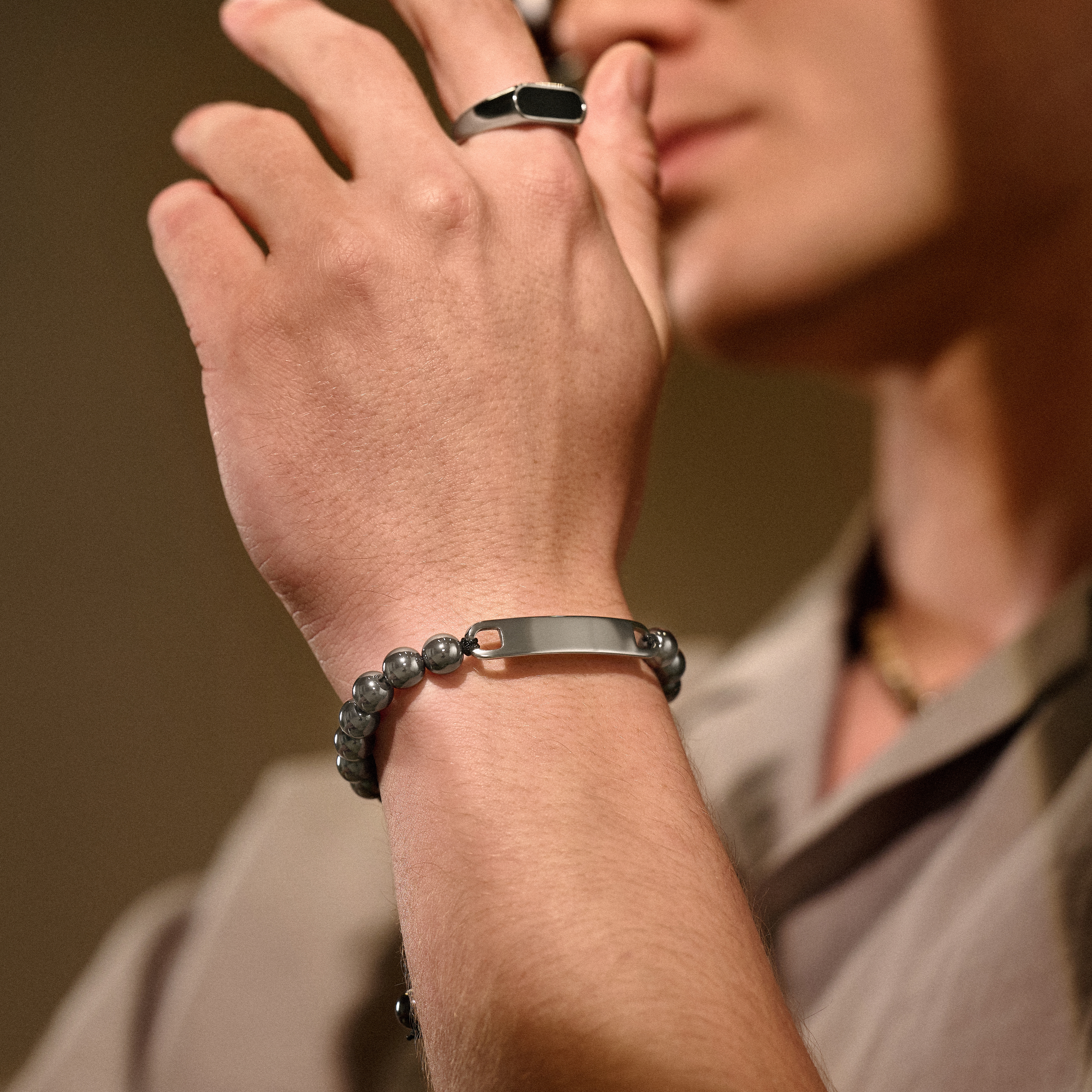 Hematito ir nerūdijančio plieno ID apyrankė - 3