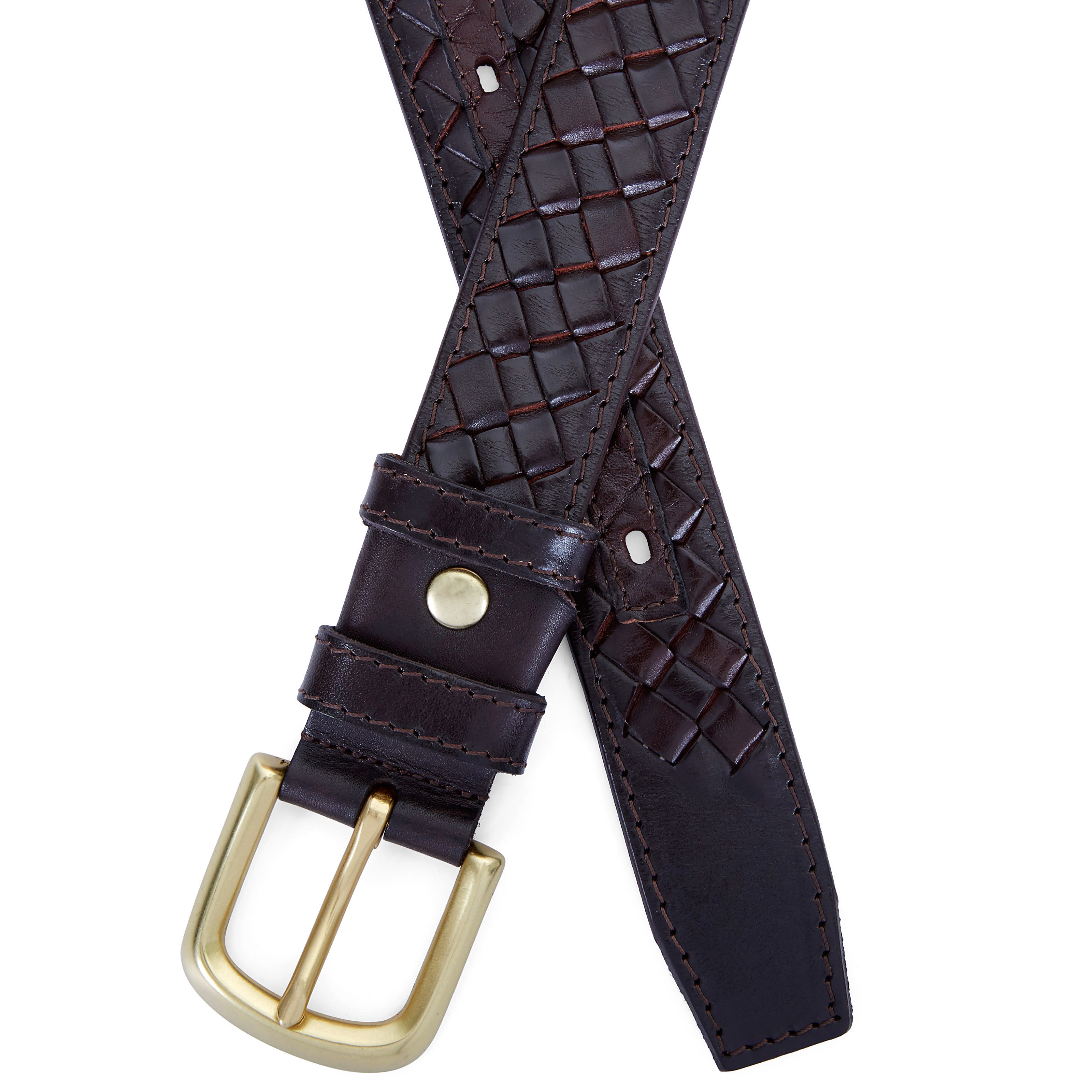 Woven Brown Leather Belt - 3