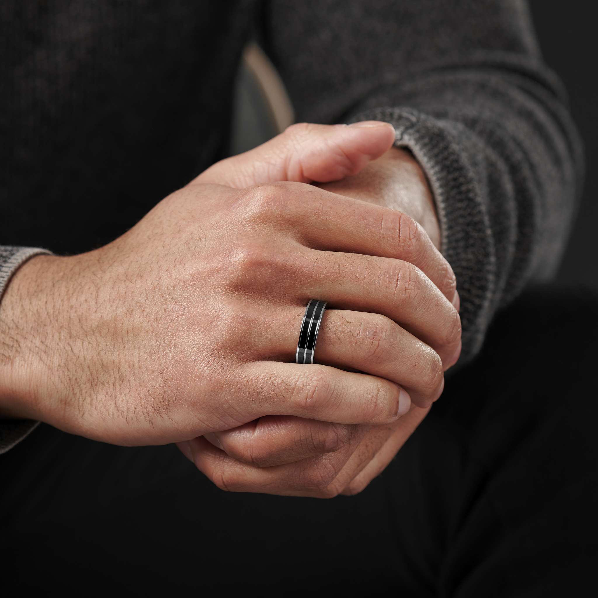 Black & Silver-Tone Steel & Ceramic Ring | In stock! | Lucleon