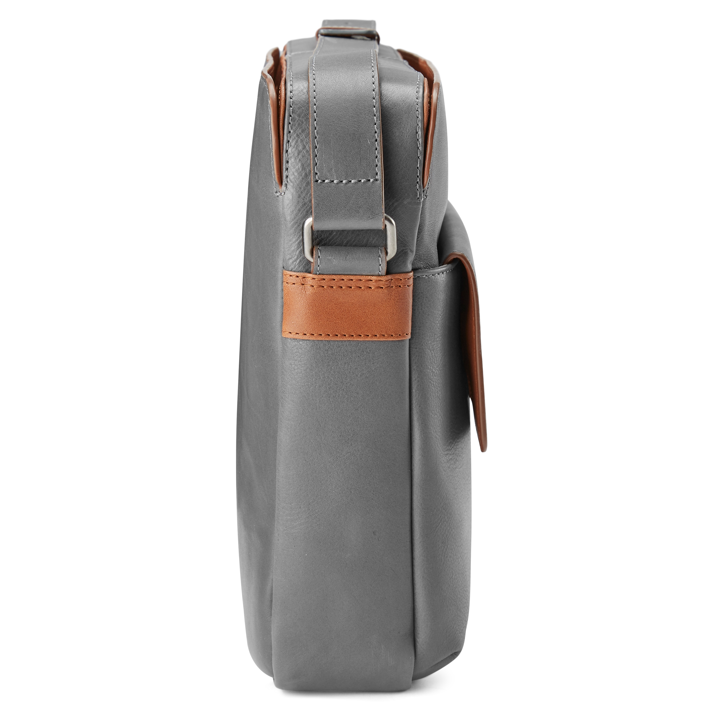 Bandolera de cuero gris y marrón claro Lavi - 4