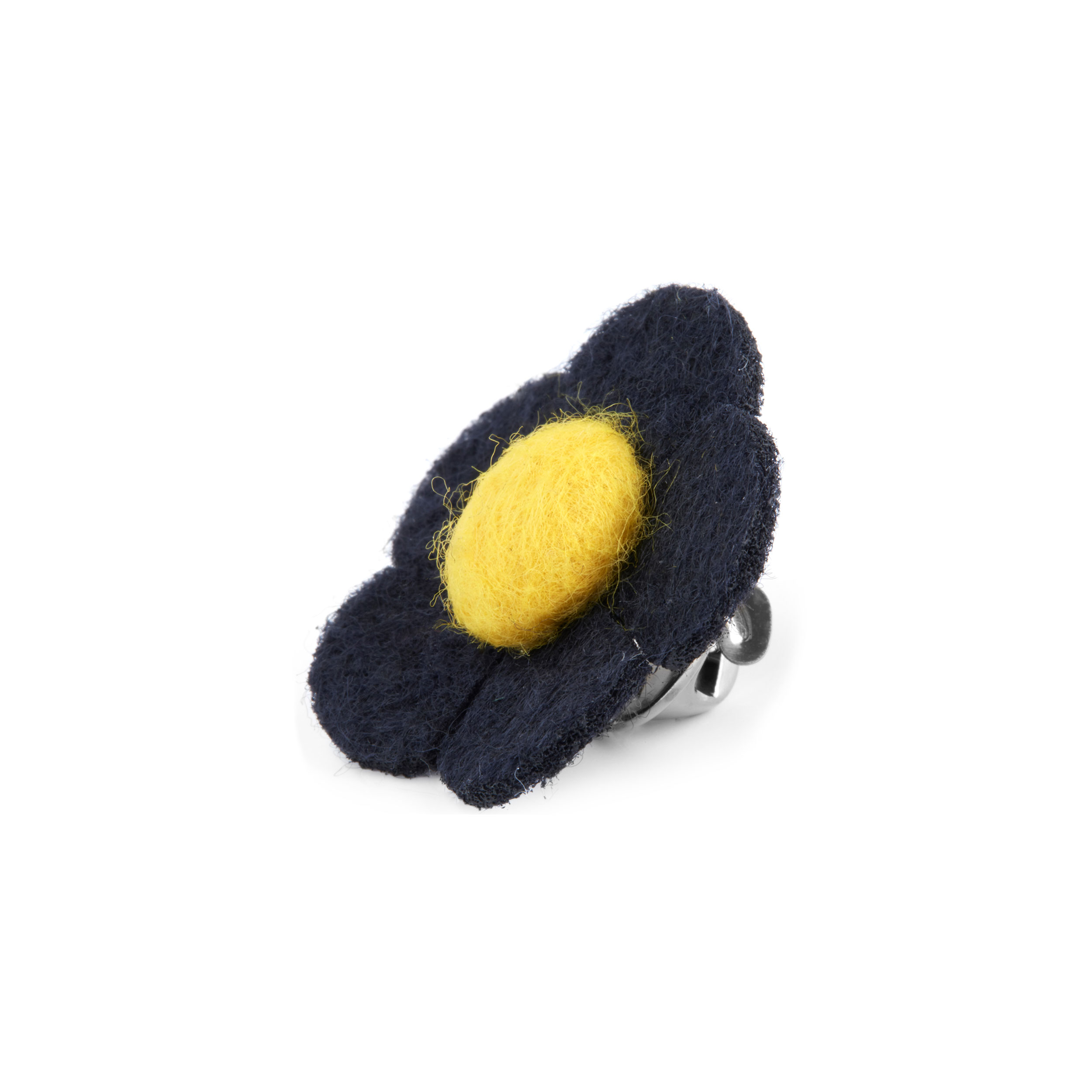 Navy Blue & Lemon Yellow Felt Flower Lapel Pin - 2