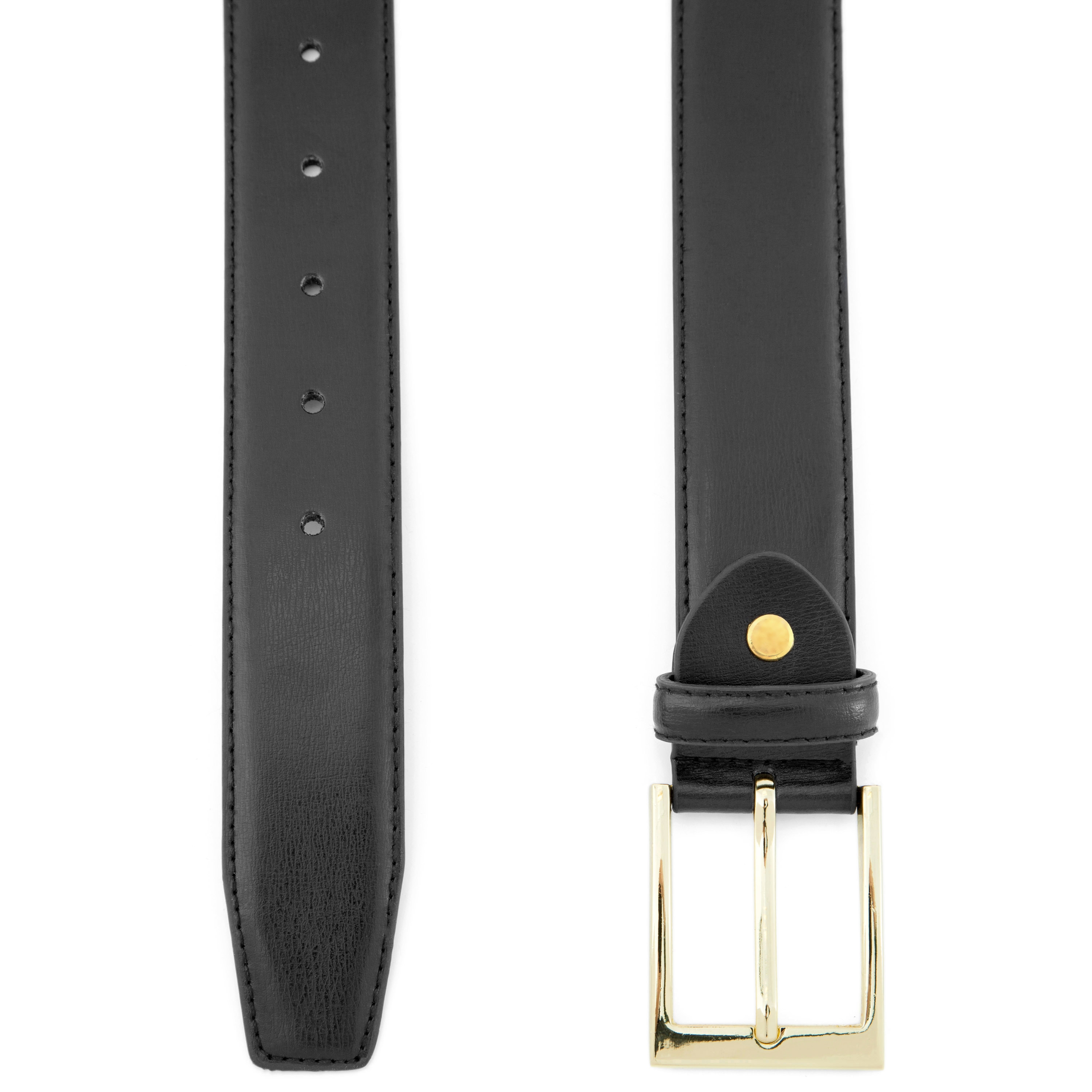 Basic Gold-Tone Buckle Black Leather Belt - 2