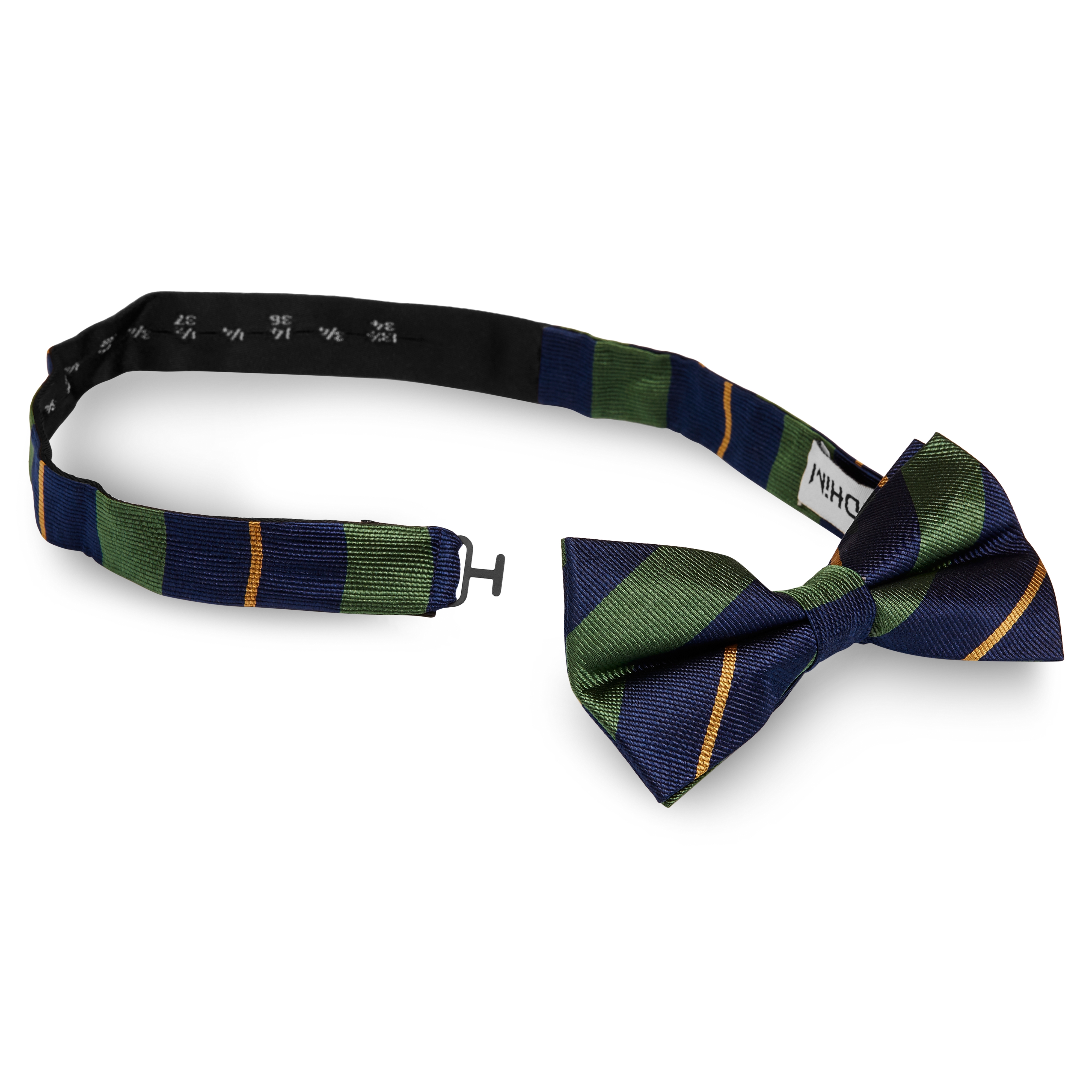 Green & Gold Stripe Navy Silk Pre-Tied Bow Tie - 2