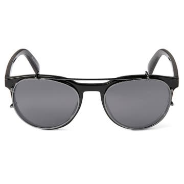 Walther Schwarze Brille Mit Transparenten Gläsern & Sonnenbrillenaufsatz