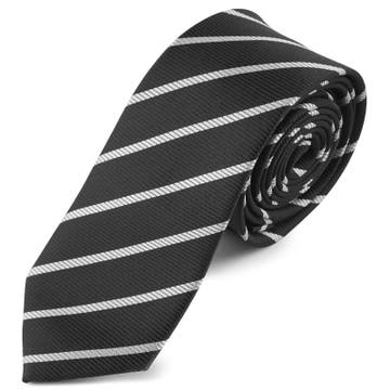 White & Black Diagonal Striped Polyester Tie