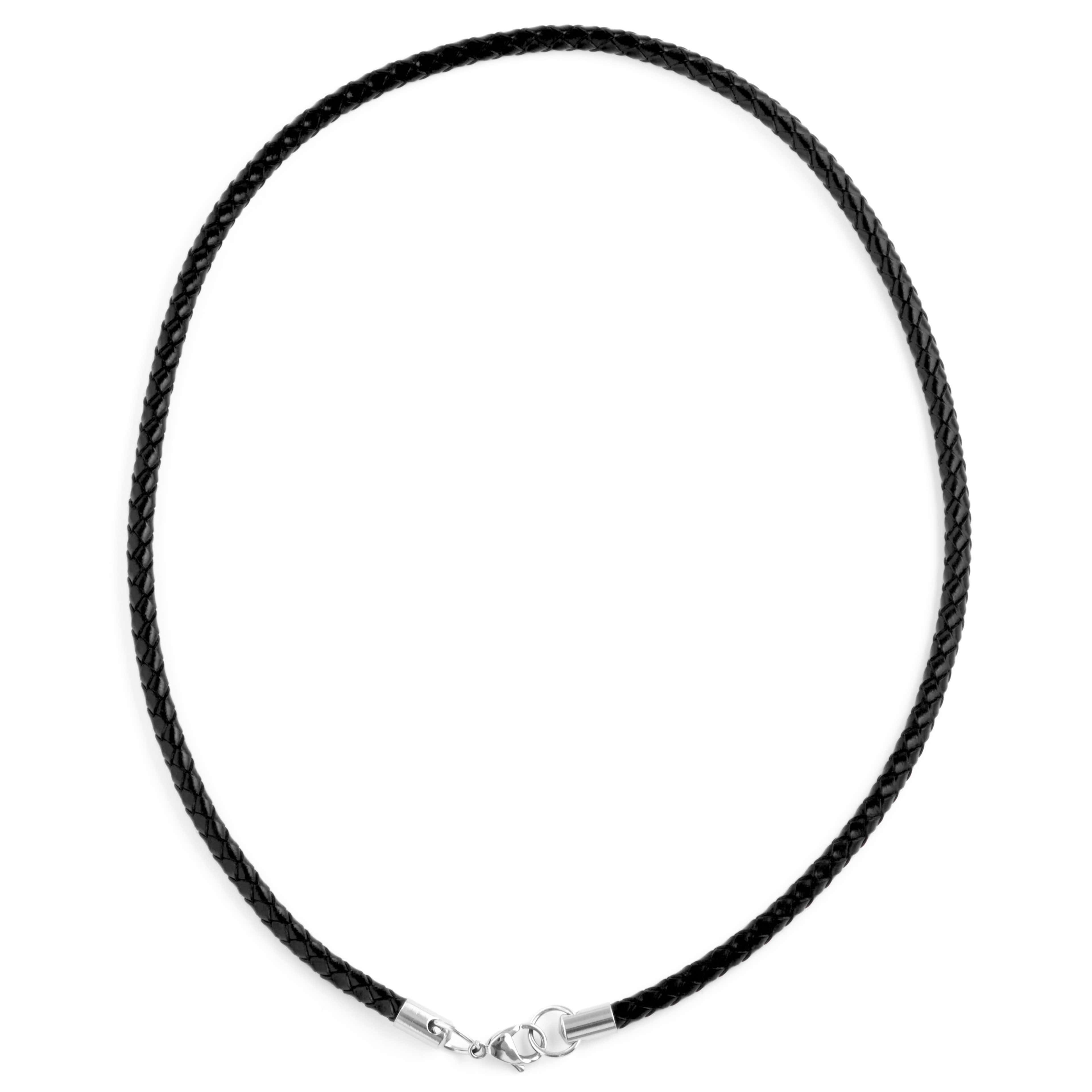 5mm Black Woven Leather necklace - 7 - gallery