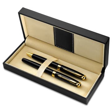 Set de pixuri elegante negre și aurii Set de pixuri elegante negre și aurii