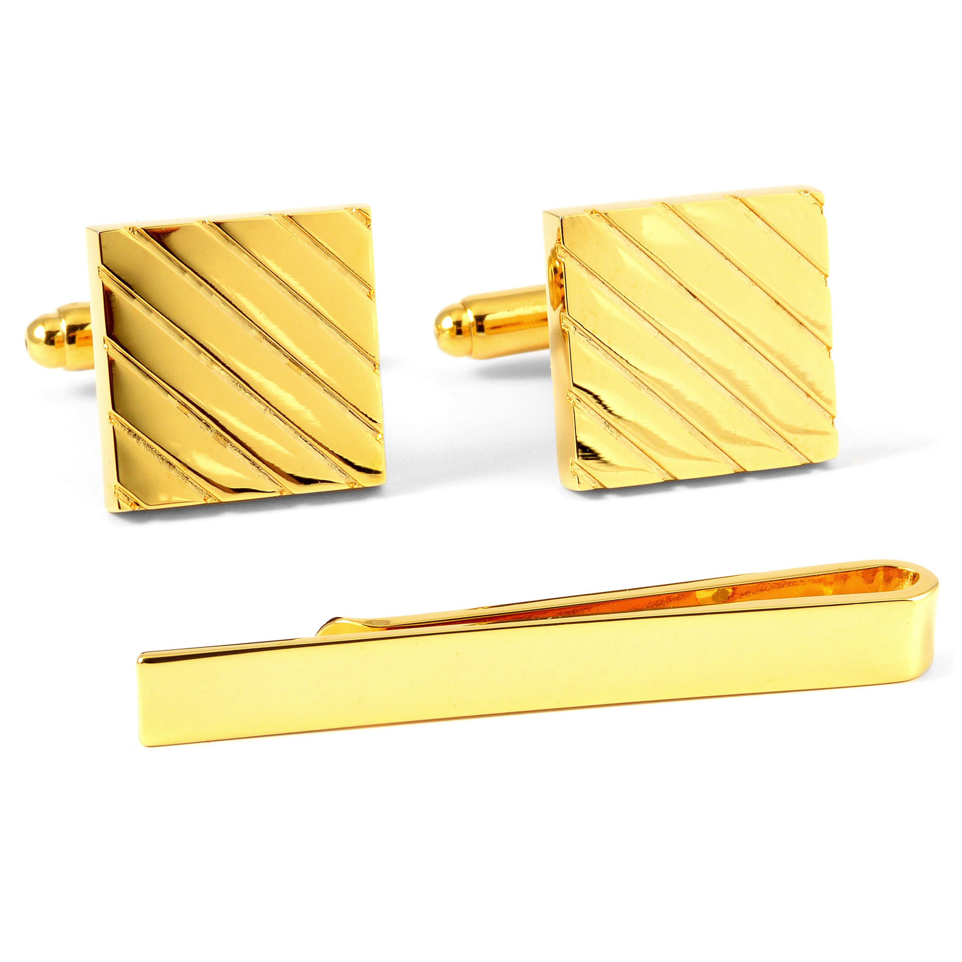 Gold-Tone Cufflinks and Tie Bar Set