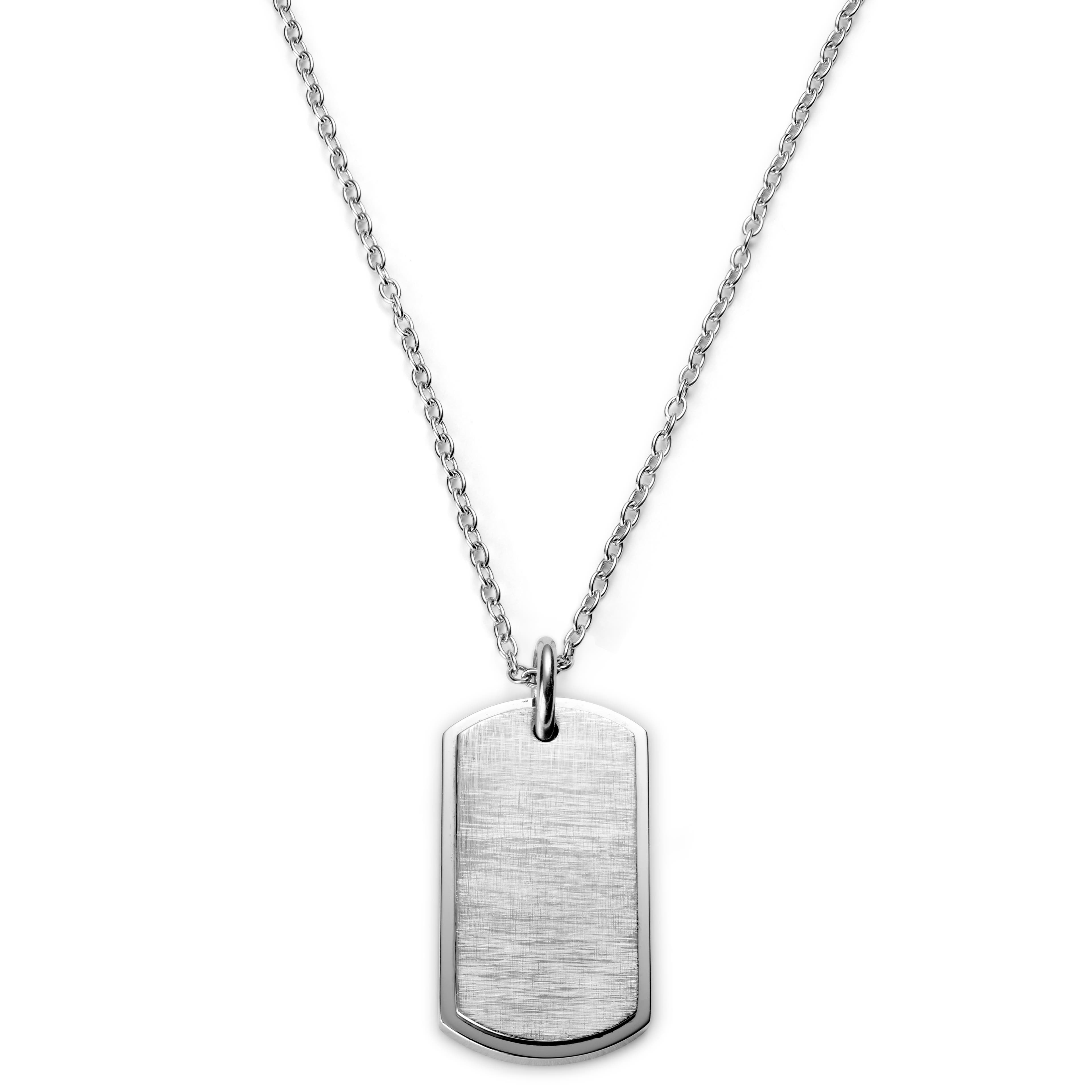 Silver-Tone ID Dog Tag Pendant Necklace