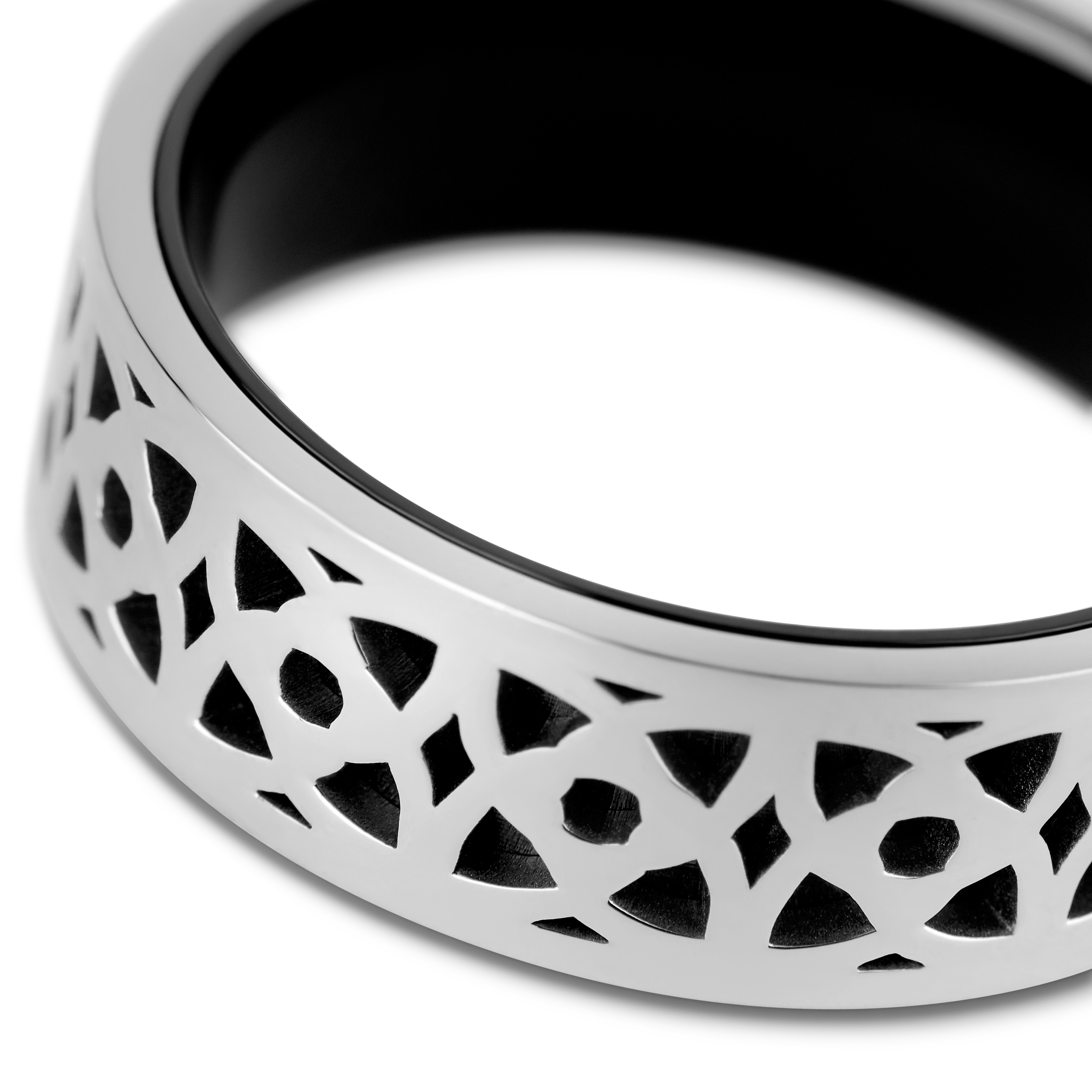 Hyperan | Anello in titanio color argento da 8 mm con motivo sulla superficie - 3