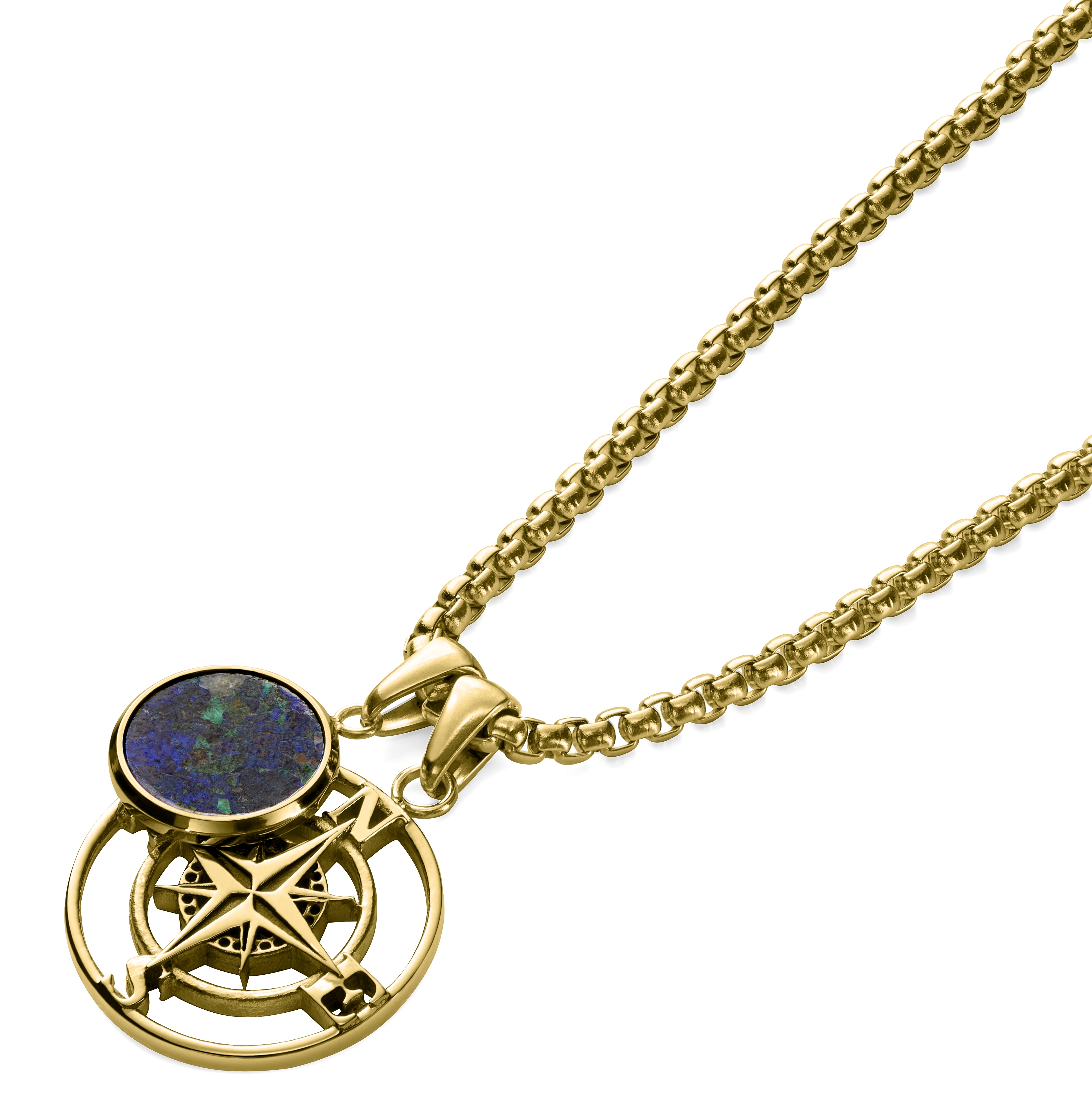 Atlas | Gold-tone Compass and Azurmalachite Pendant Necklace - 5