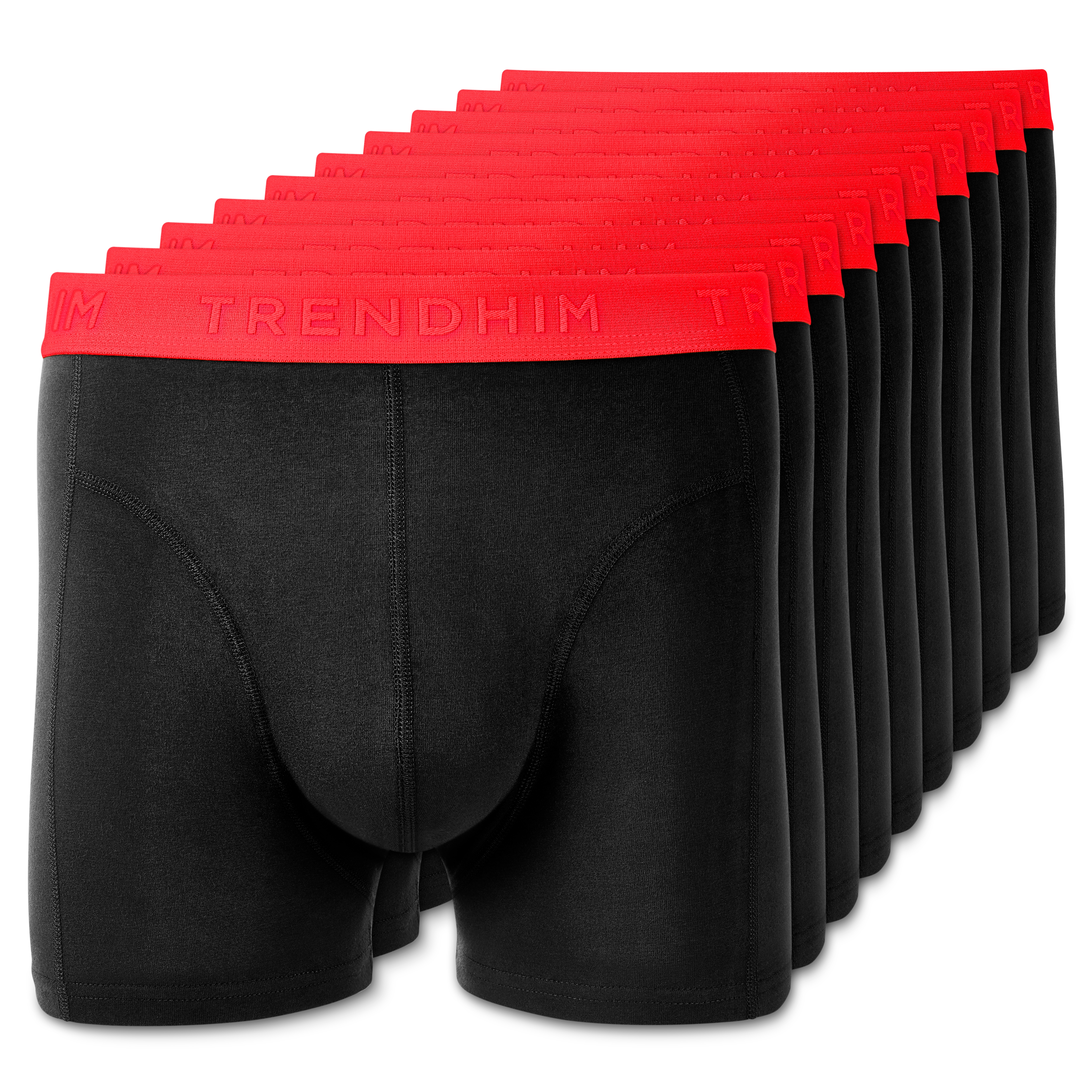 FlexFeel | 10-Pack Black Cotton Boxer Briefs with Neon Red Waistband - 1