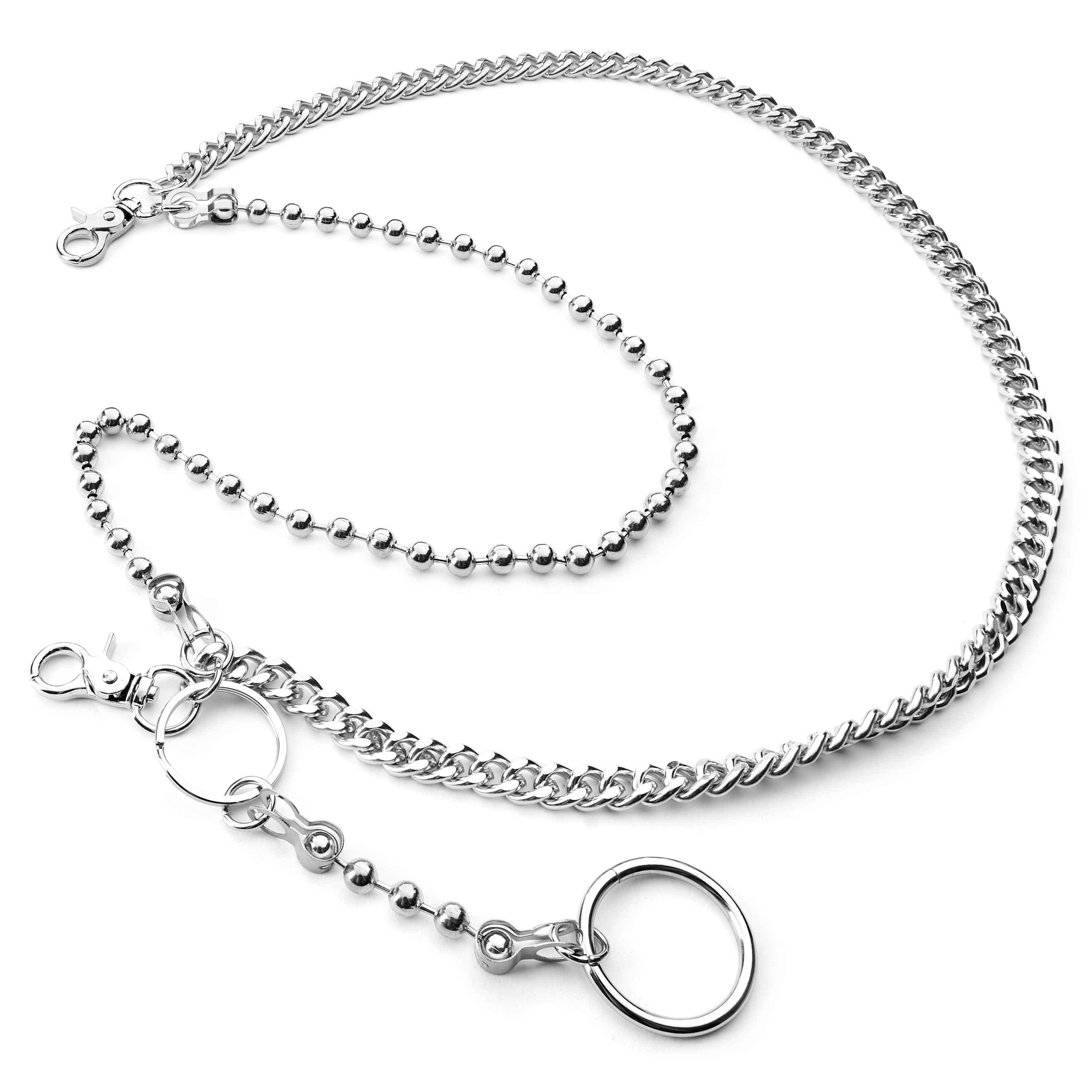 Silver-Tone Wallet Chain with Beads & Hoop - 1
