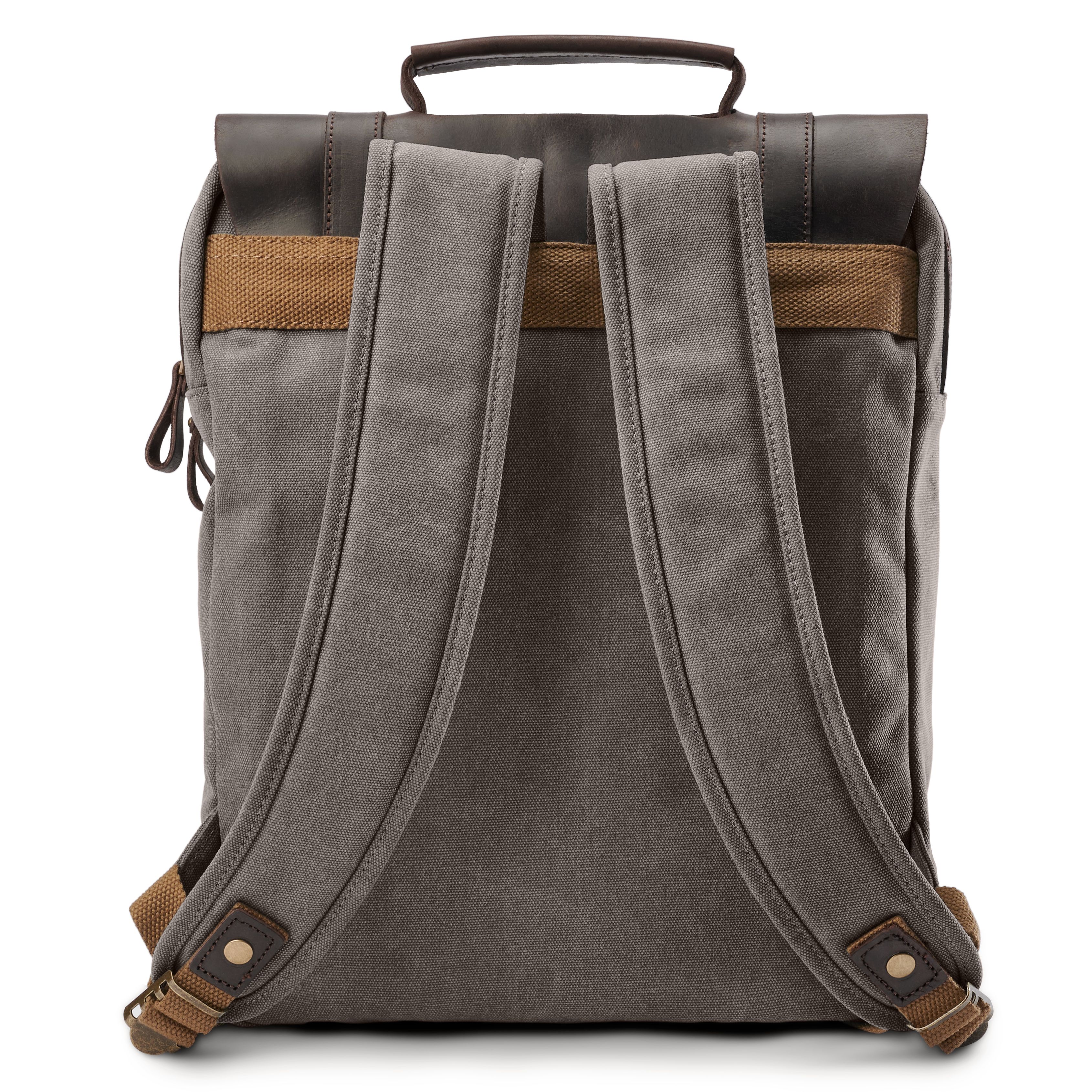 Vintage-Rucksack aus Kohle grauem Canvas und dunklem Leder - 5