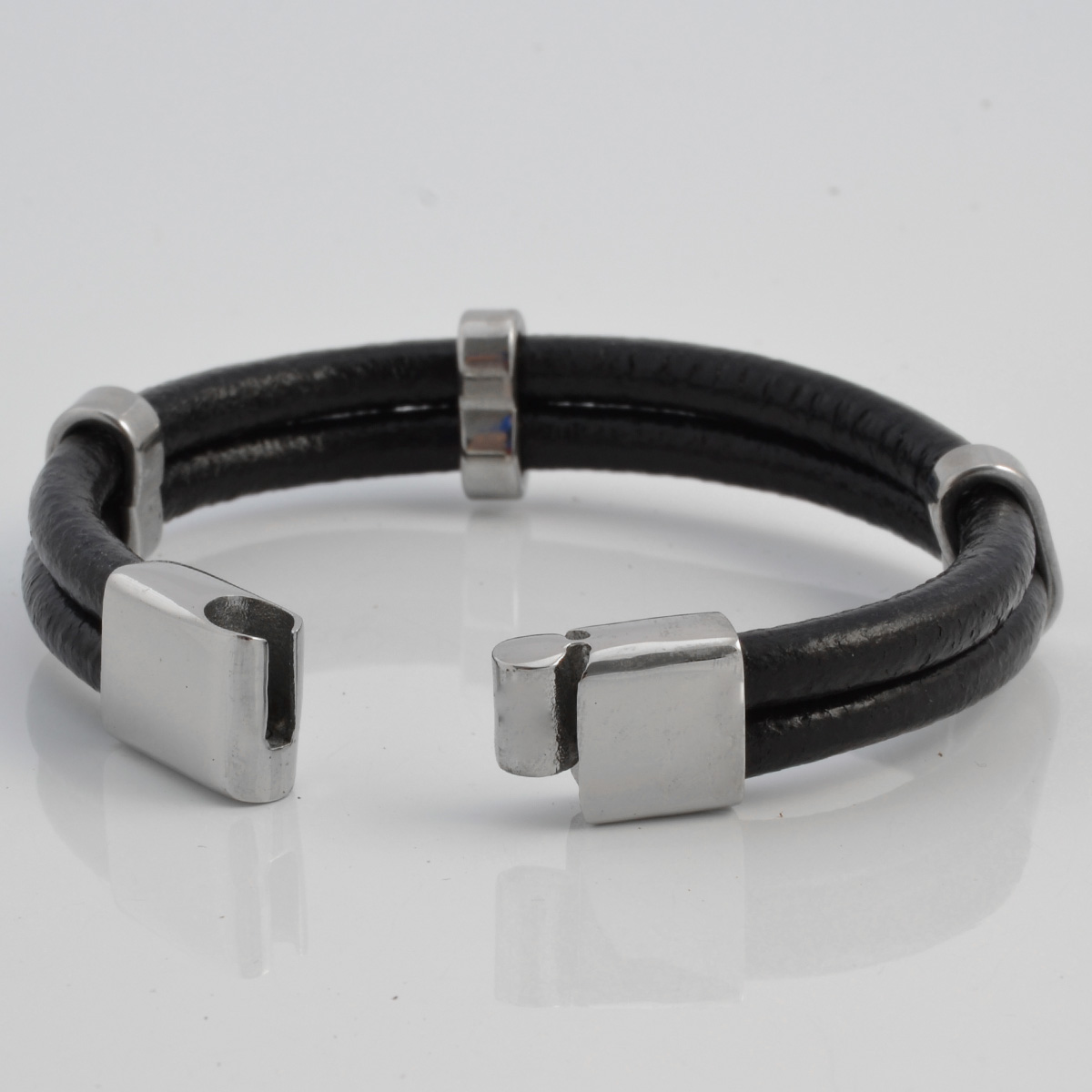 Svart Lær 3 Anheng Armbånd - 3