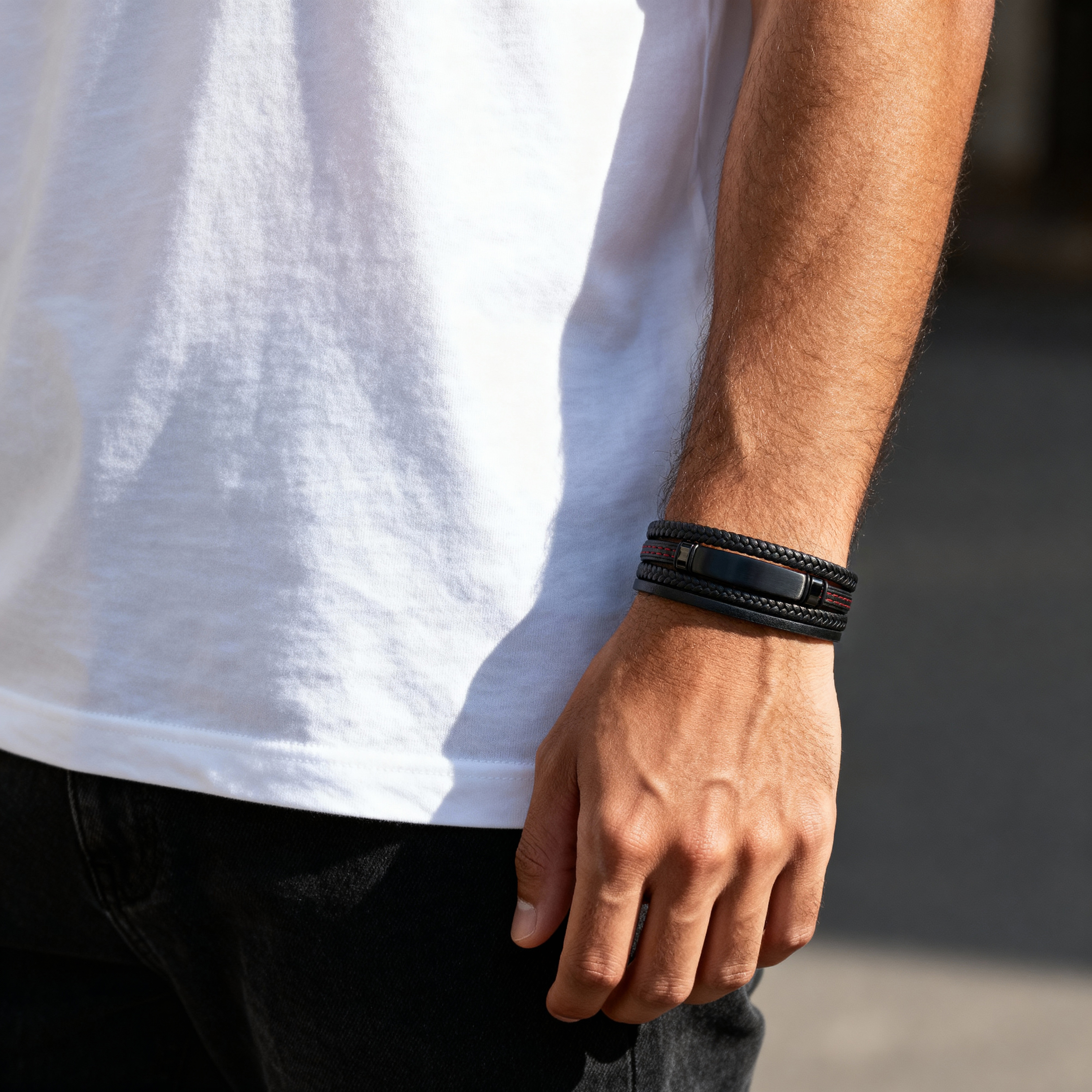 Schwarzes und rotes ID Armband aus Edelstahl - 2