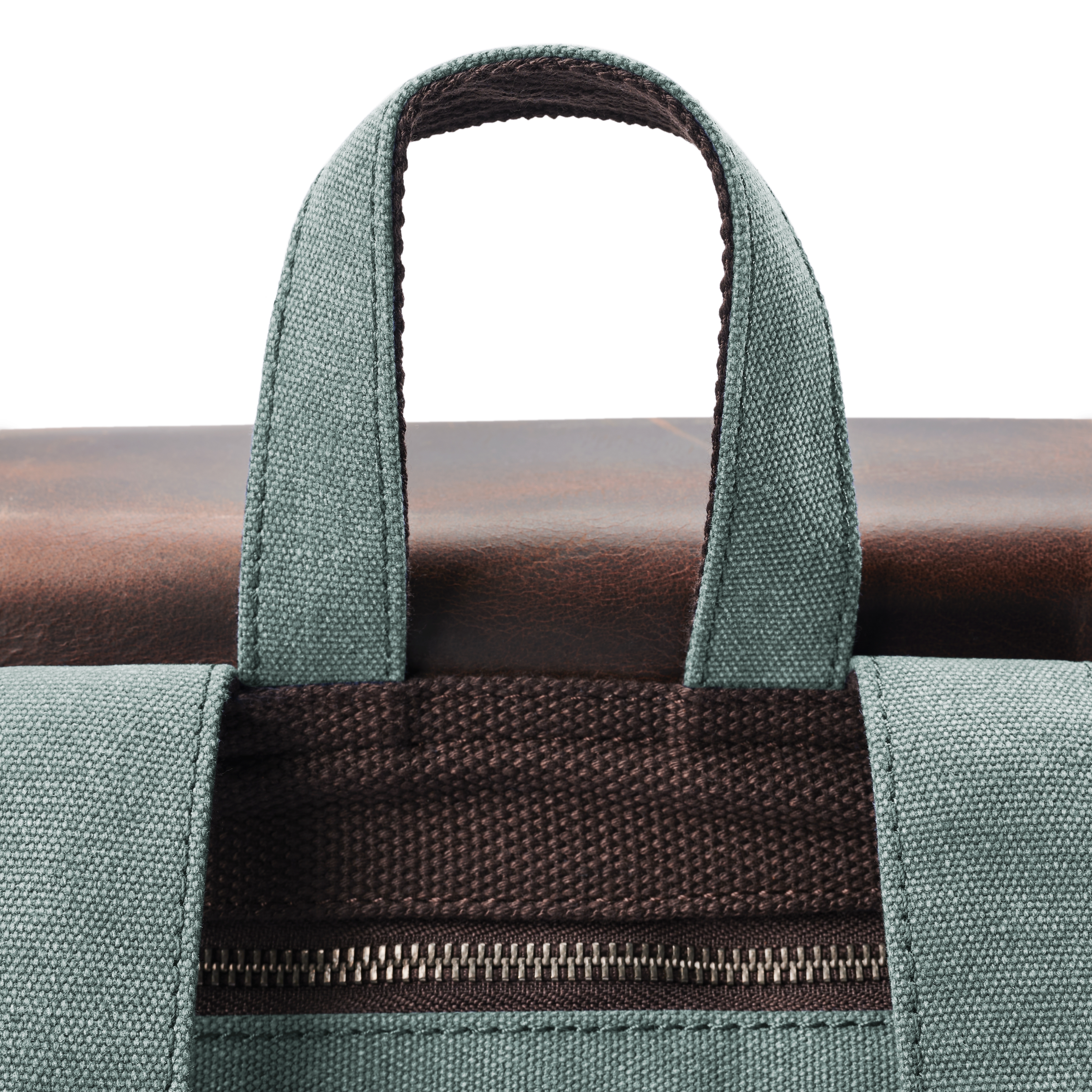 Retro Mint Green Canvas & Dark Leather Backpack - 6