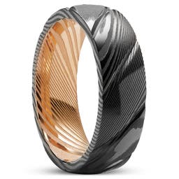 Fortis | 7 mm Gunmetal & Rose Gold-Tone Damascus Steel Ring