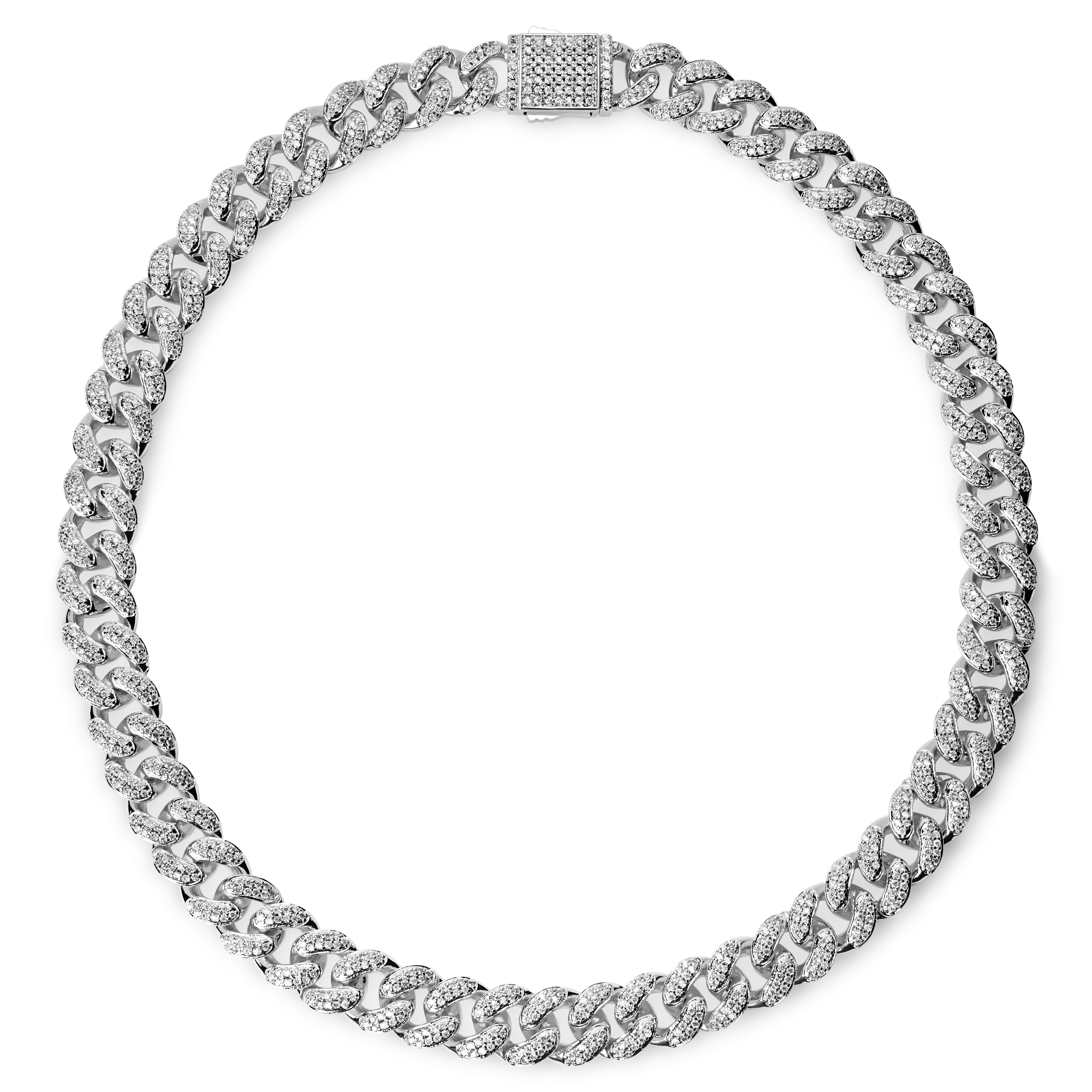 Nicos | 12 mm Iced Silver-tone Cuban Chain Zirconia Necklace - 2