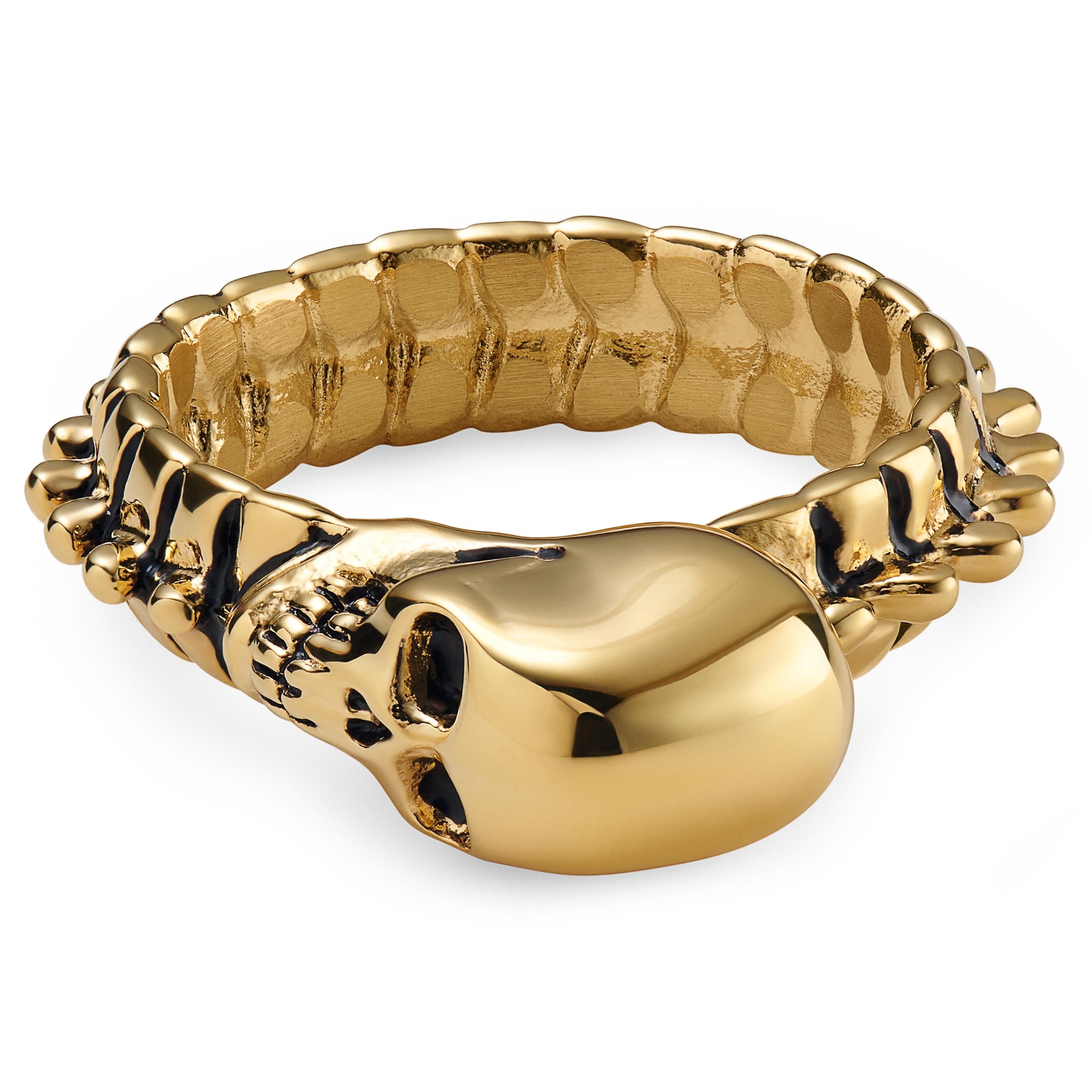 Aspero | Gold-tone Stainless Steel Skull and Spine Ring - 2