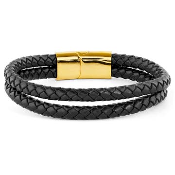 Flettet Sort Armbånd m. Guldtonet Lås Flettet Sort Armbånd m. Guldtonet Lås