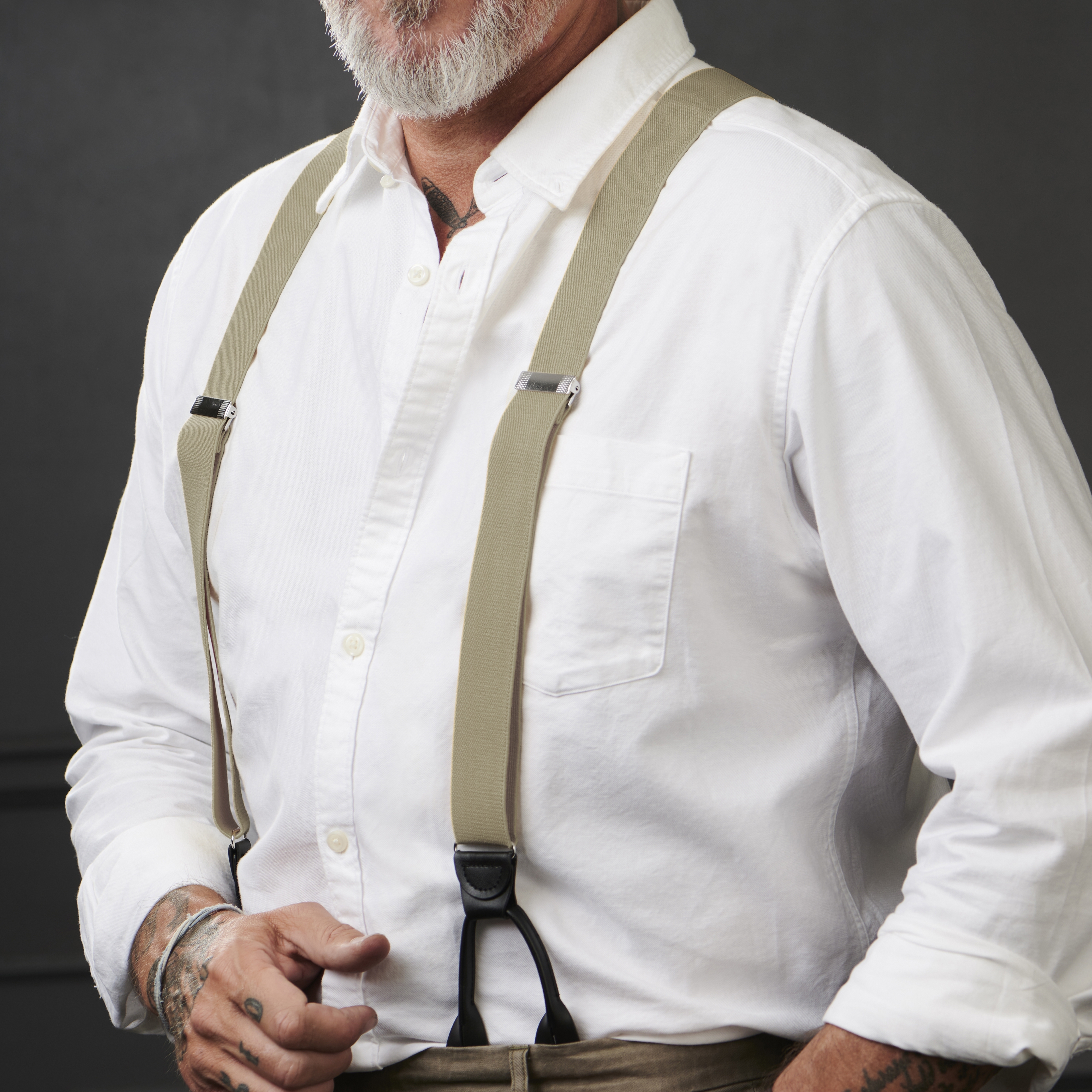 Brede Beige Seler m. Stropper til Knapper - 5