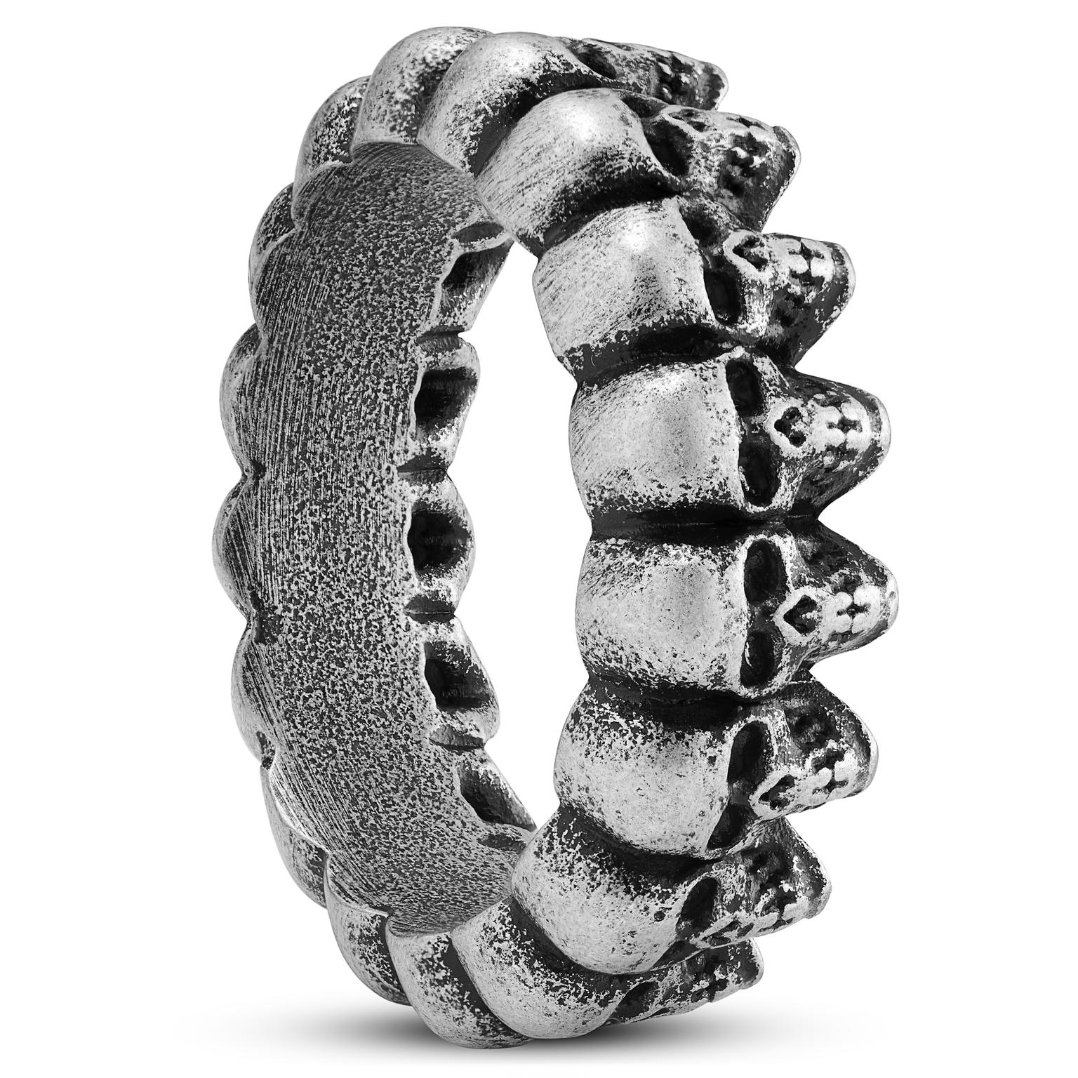 Aspero | Anillo con calaveras de acero inoxidable plateado de 8 mm Aspero | Anillo con calaveras de acero inoxidable plateado de 8 mm