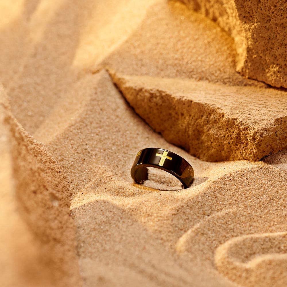 hover: Unity | 8 mm Black and Gold-tone Spanish Lord’s Prayer Ring hover: Unity | 8 mm Black and Gold-tone Spanish Lord’s Prayer Ring