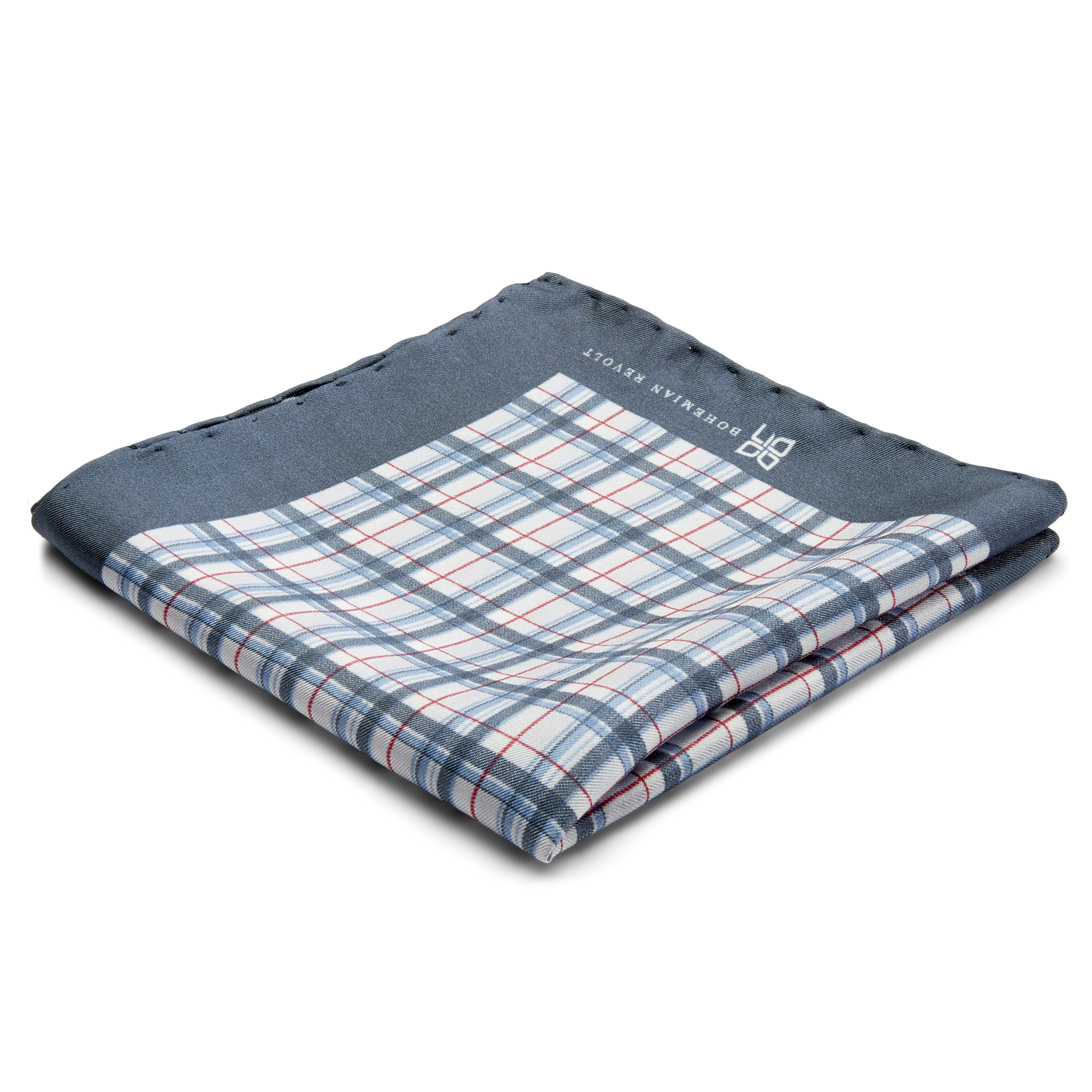 Light Blue, White & Red Plaid Silk Pocket Square - 1