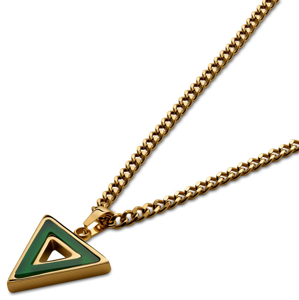 hover: Cruz | Gold-Tone Green Agate Triangle Necklace hover: Cruz | Gold-Tone Green Agate Triangle Necklace