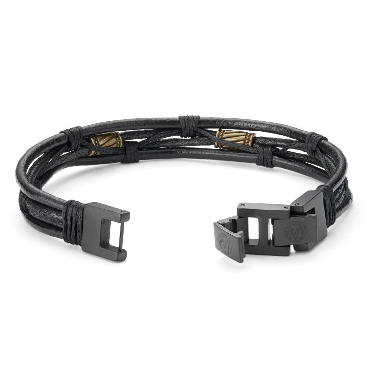 Icon | Gold-Tone & Black Leather Cord Bracelet | In stock! | Lucleon