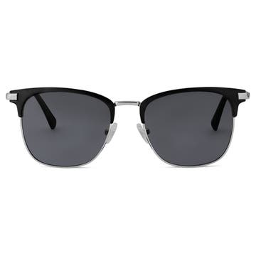 Black & Silver-Tone Stainless Steel Square Sunglasses