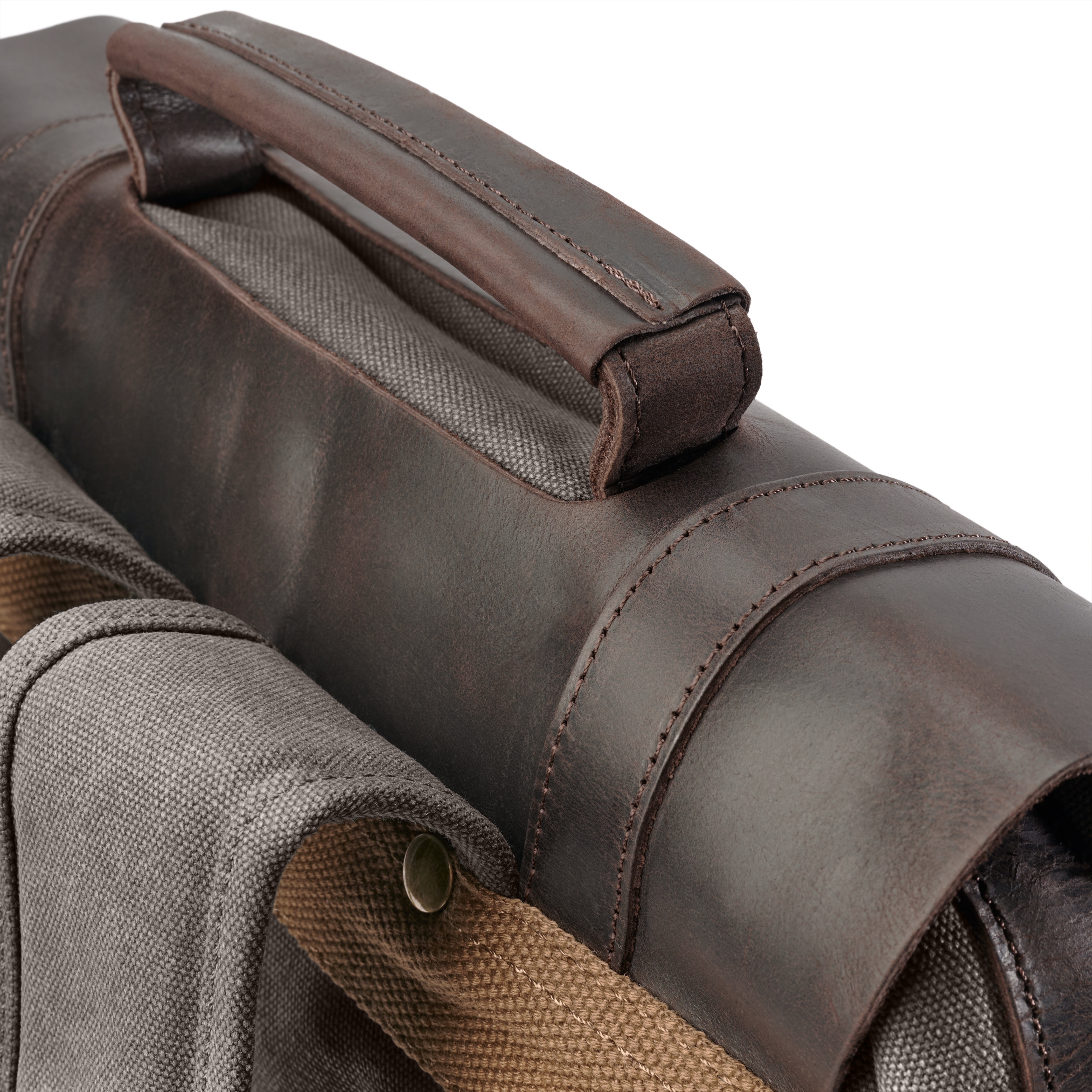 Rucsac vintage din pânză canvas gri cărbune și piele maro închis - 12