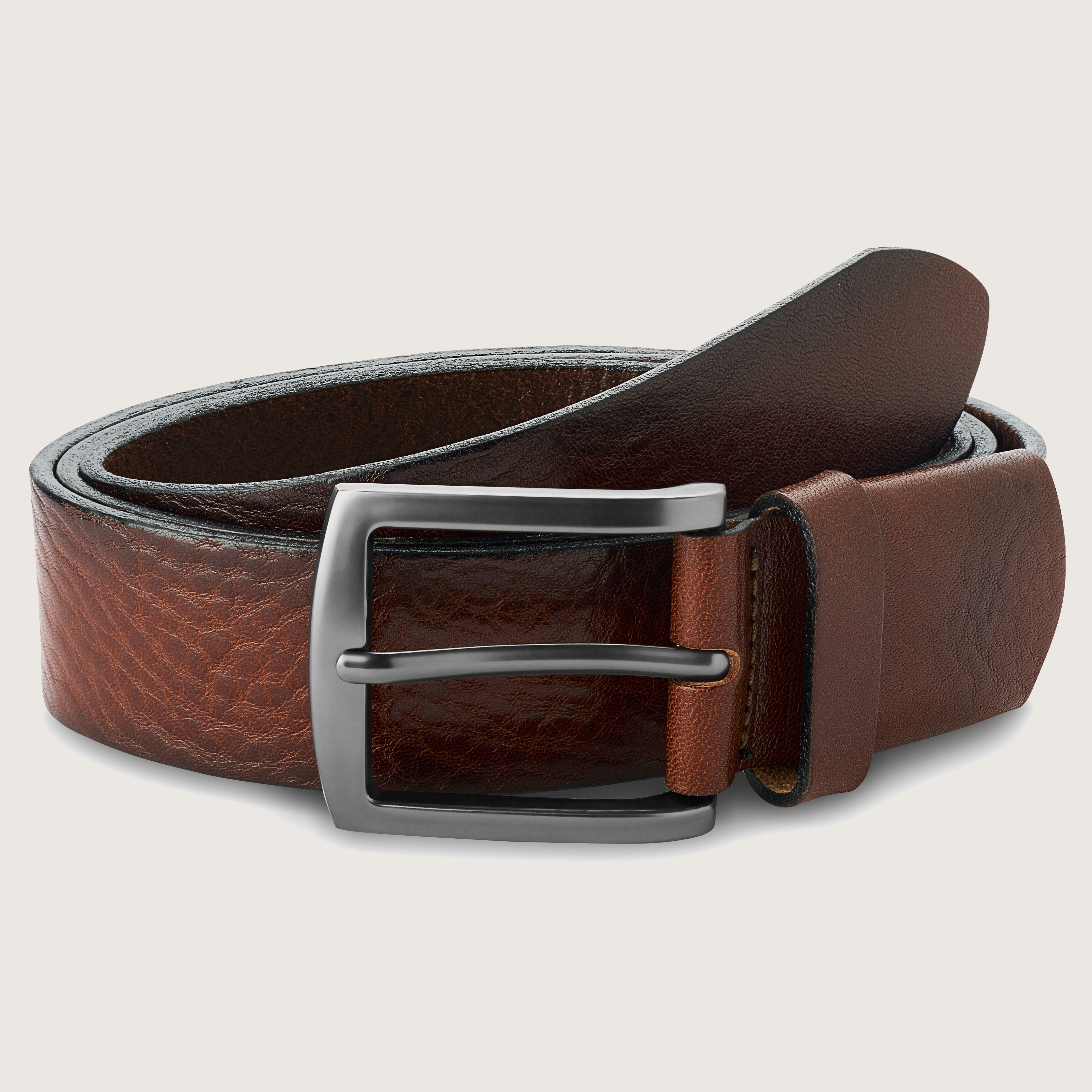 その他 HAMI BELT LEATHER BROWN Men's Brown Stitched Oil Tanned Leather Belt With Scalloped