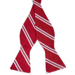 White Twin Stripe Red Silk Self-Tie Bow Tie
