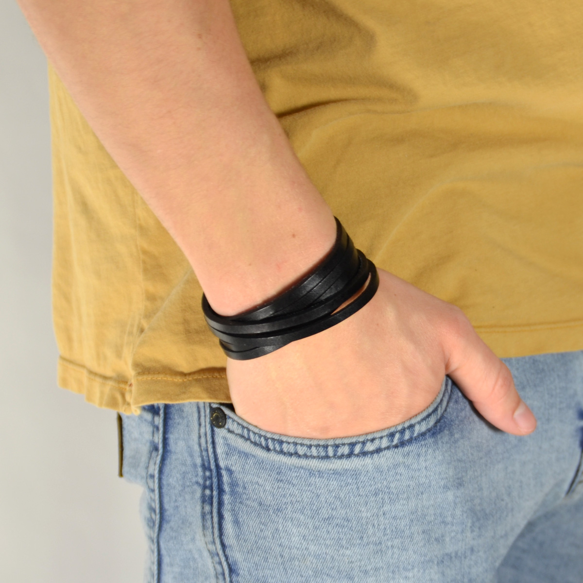 Zwarte Lederen Armband met Haaksluiting - 4