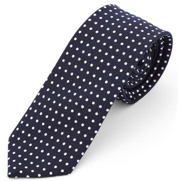 Námornícka modrá polyesterová kravata s bodkami