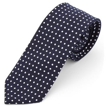 Navy Blue & White Polka Dot Polyester Tie