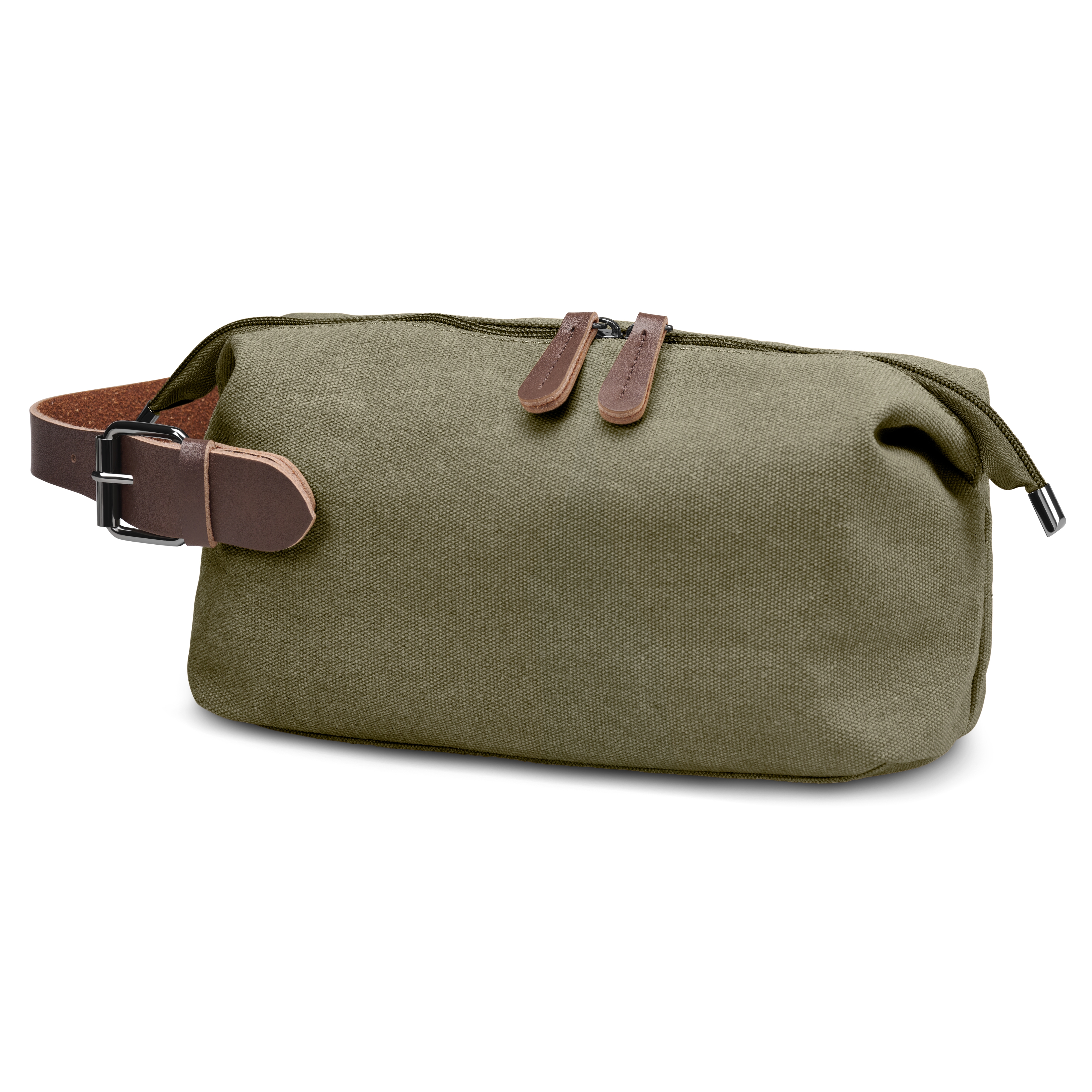 Armeijanvihreä Kankainen & Ruskea Nahkainen Toilettilaukku - 3