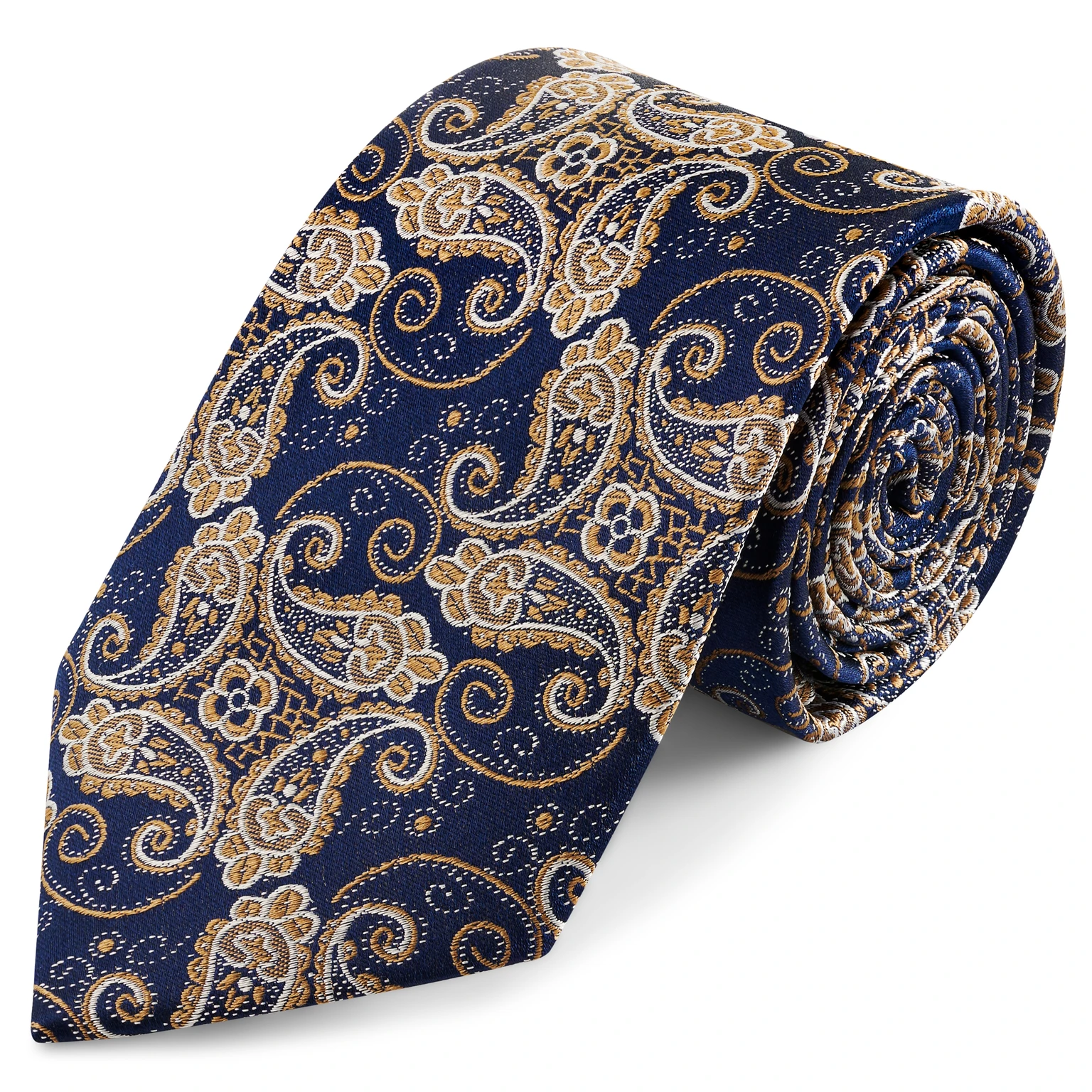 Cravatta in seta con motivo paisley blu e oro | 8 cm Cravatta in seta con motivo paisley blu e oro | 8 cm