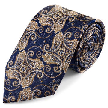 Blue & Gold Paisley Pattern Silk Necktie | 8 cm Blue & Gold Paisley Pattern Silk Necktie | 8 cm