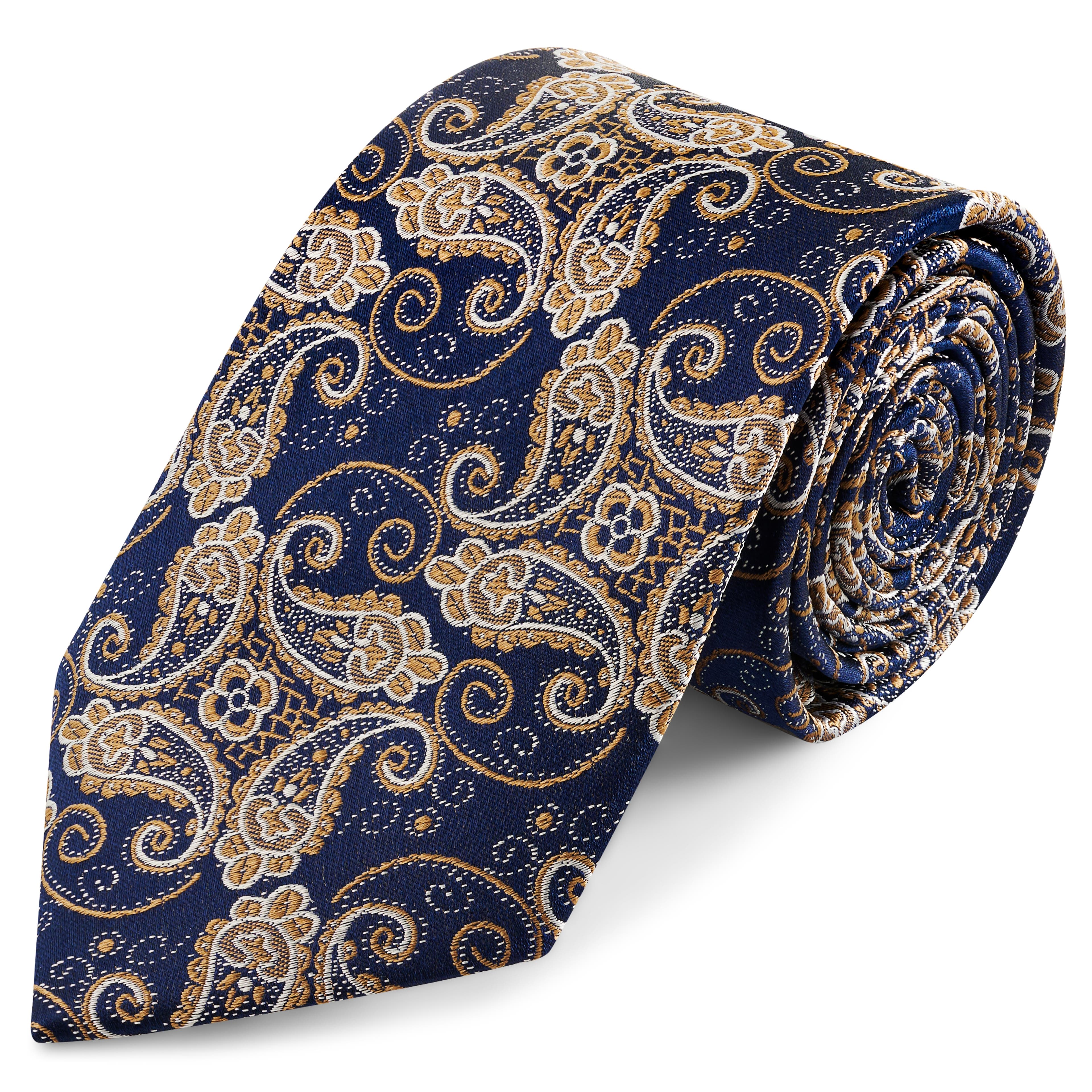 Kék és arany paisley mintás selyem nyakkendő | 8 cm Kék és arany paisley mintás selyem nyakkendő | 8 cm