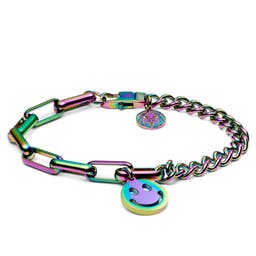 Clarke Amager Rainbow Curb & Cable Chain Bracelet with Smiley Pendant