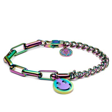 Amager | Rainbow Stainless Steel Curb & Cable Chain Smiley Bracelet