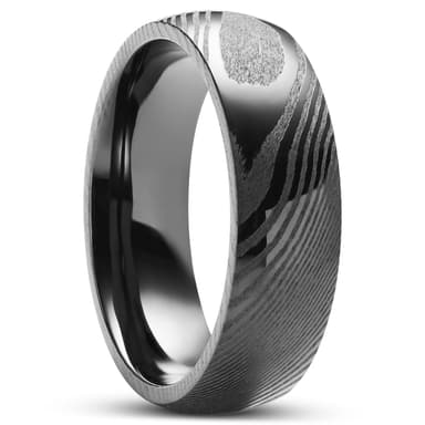Fortis | 7 mm Gunmetal Damascus Steel With Black Stainless Steel Inlay Ring Fortis | 7 mm Gunmetal Damascus Steel With Black Stainless Steel Inlay Ring