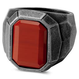Jax Grey Stainless Steel & Red Jasper Signet Ring