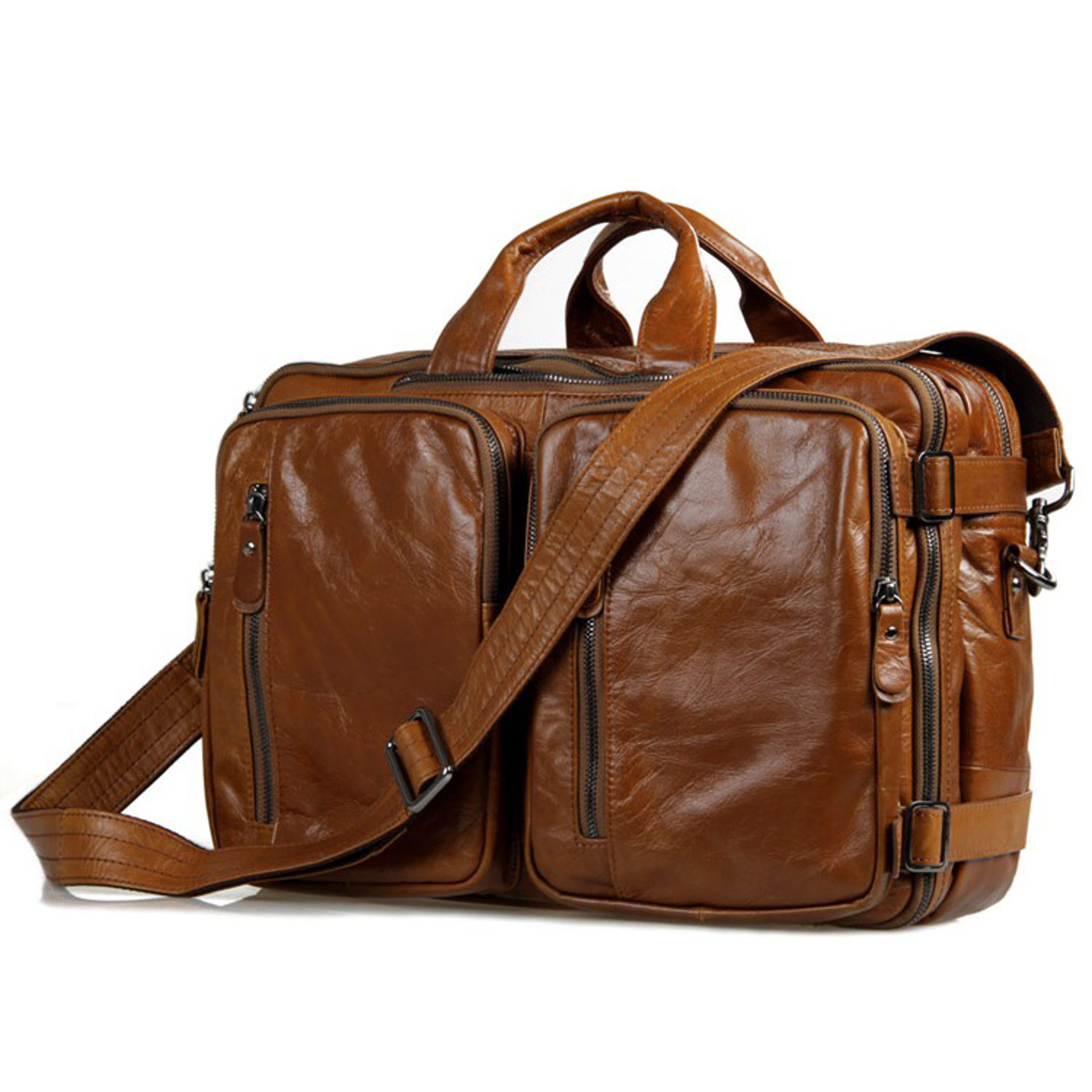 Multifunctional Dark Brown Leather Bag